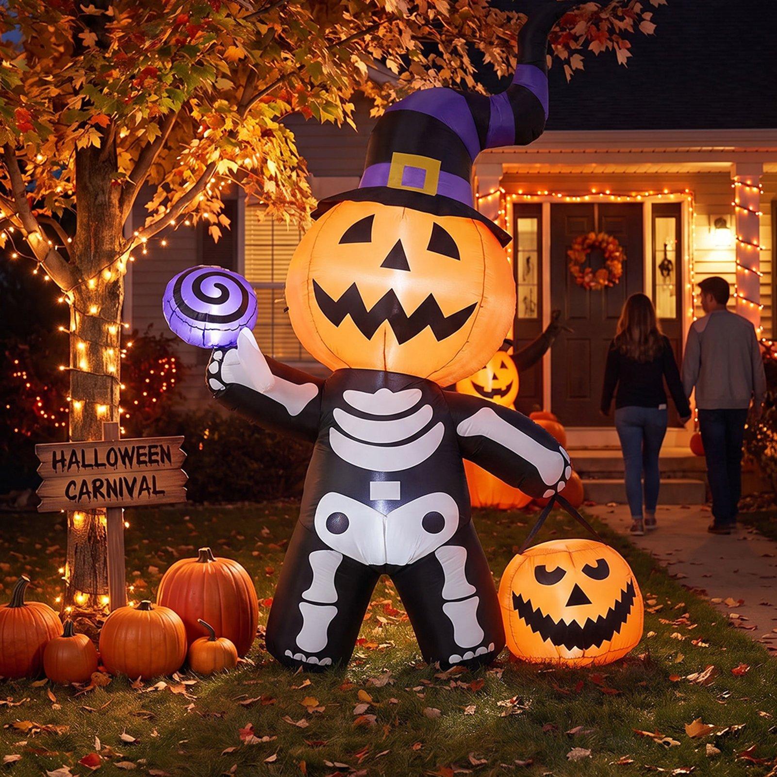 LIFE IDEAS 8FT Halloween Inflatable Pumpkin-Headed Skeleton