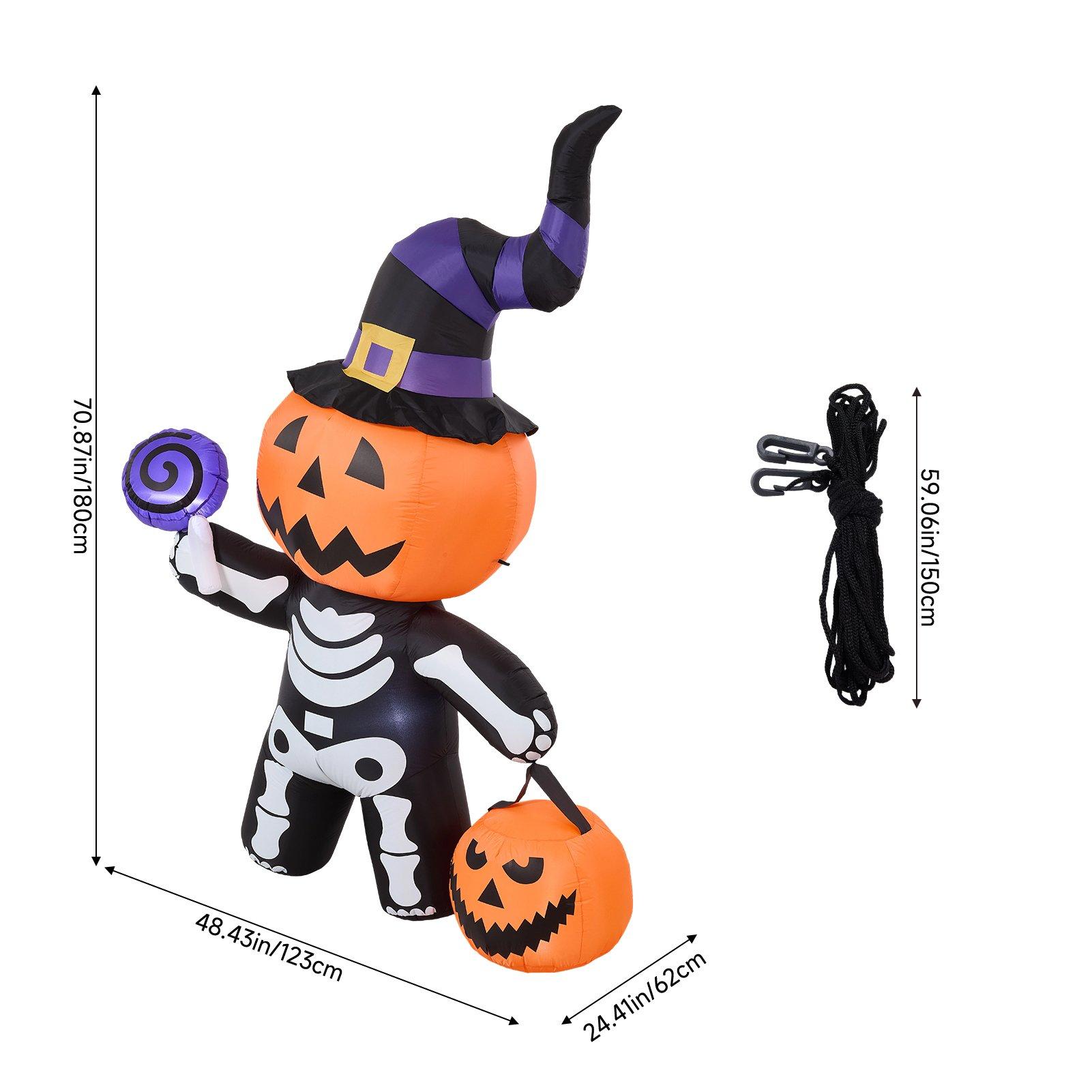 Multi - LIFE IDEAS - 8FT Halloween Inflatable Pumpkin-Headed Skeleton - 2