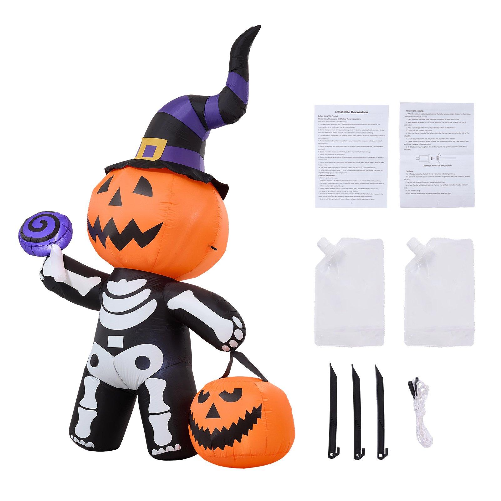 Multi - LIFE IDEAS - 8FT Halloween Inflatable Pumpkin-Headed Skeleton - 8