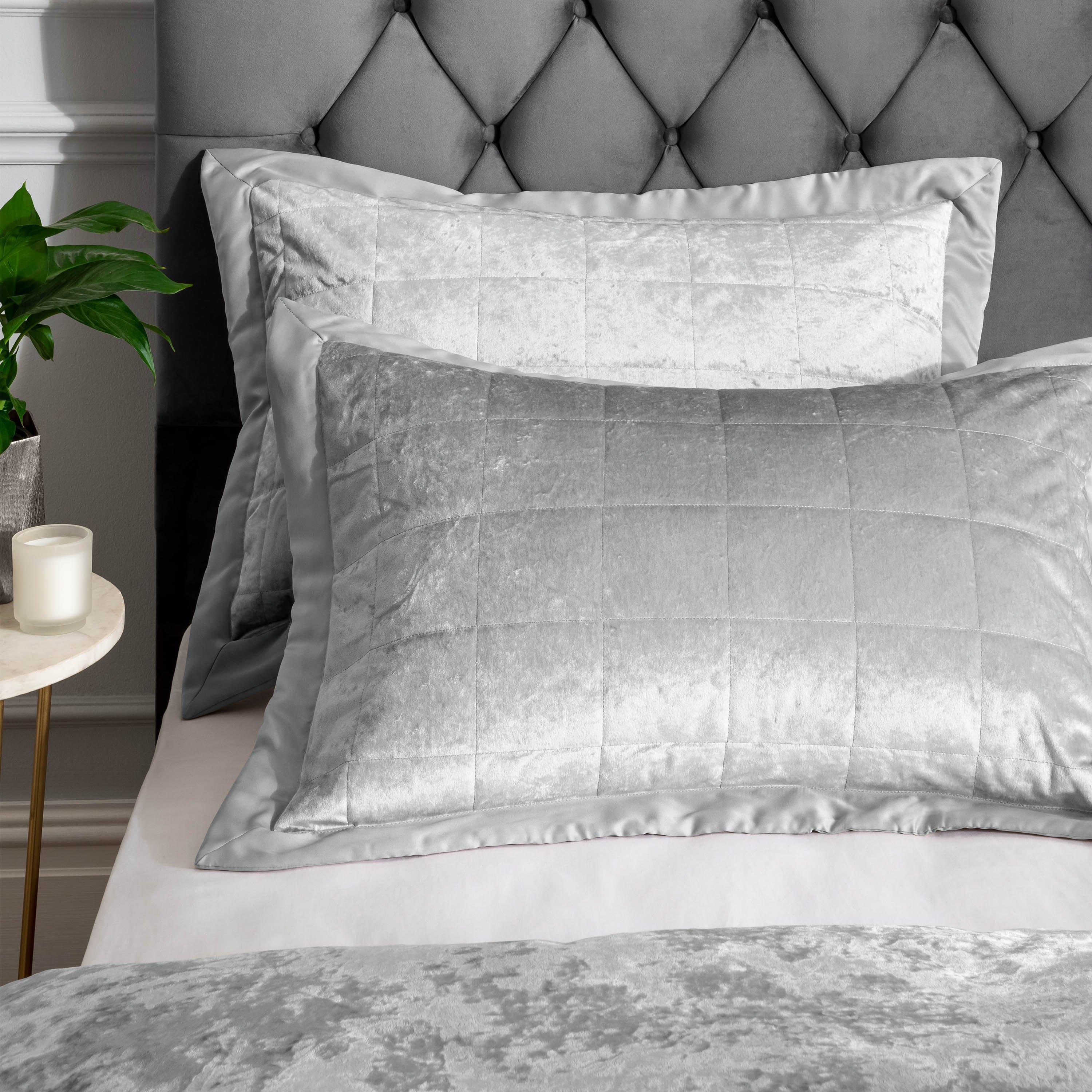Catherine Lansfield  Crushed Velvet Quilted Pillow Sham Pair - Silver Grey - Pillowsham