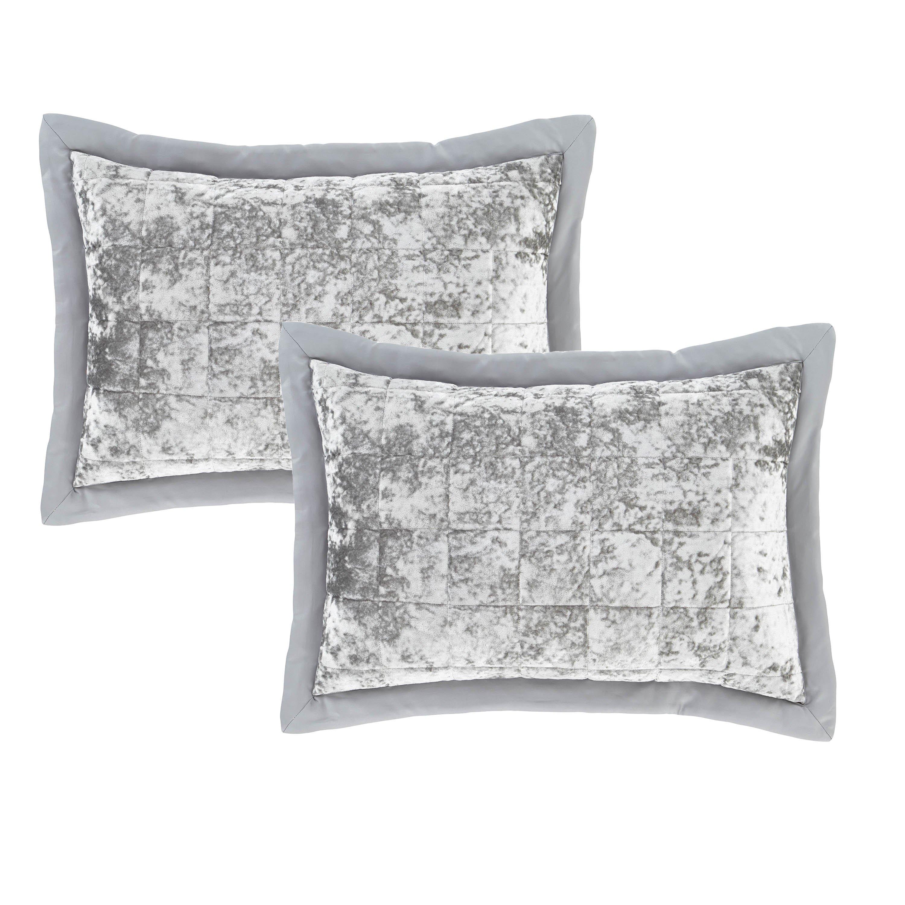 Silver Grey - Catherine Lansfield - Crushed Velvet Quilted Pillow sham Pair - 4