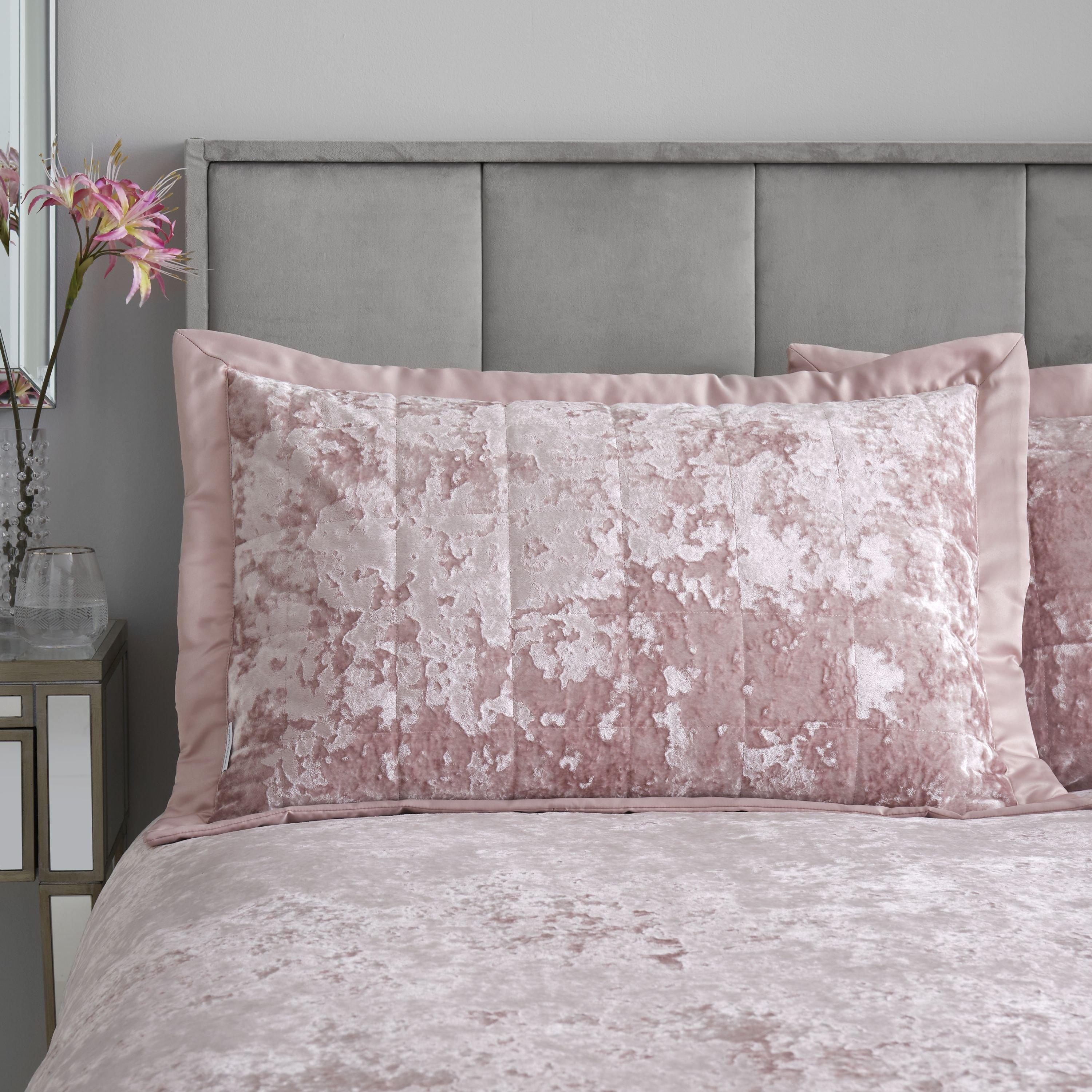 Catherine Lansfield  Crushed Velvet Quilted Pillow Sham Pair - Blush Pink - Pillowsham