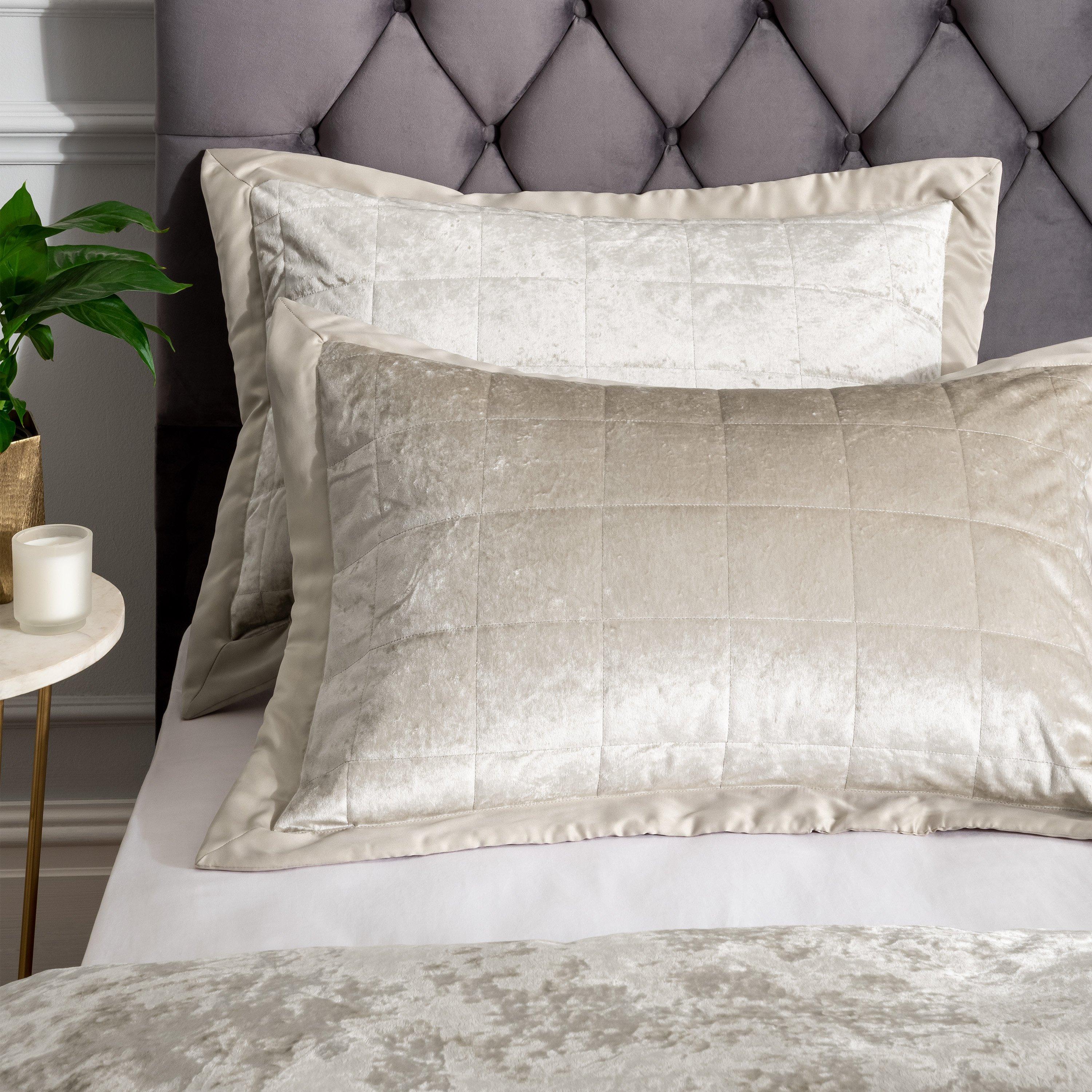 Catherine Lansfield  Crushed Velvet Quilted Pillow Sham Pair - Natural - Pillowsham