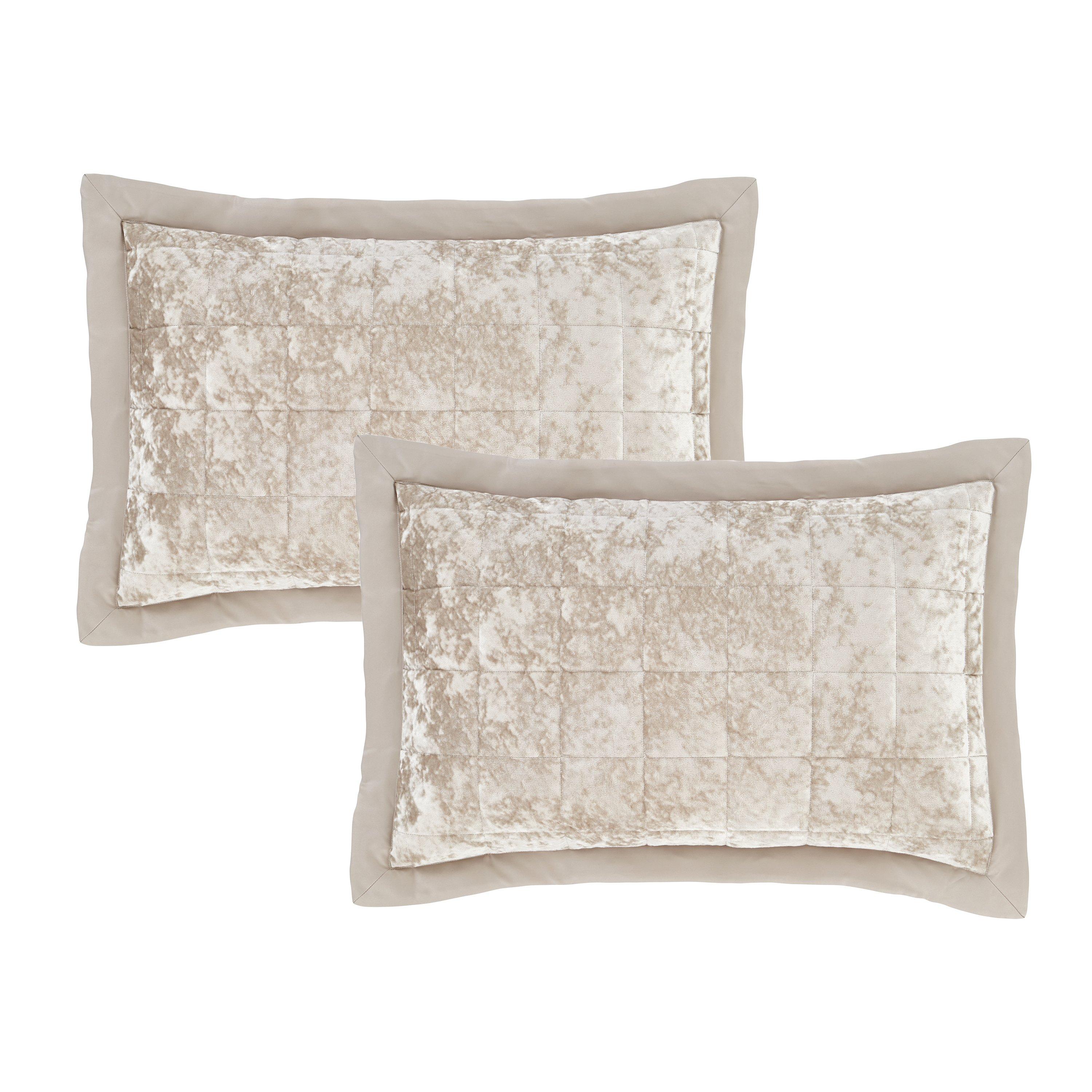 Natural - Catherine Lansfield - Crushed Velvet Quilted Pillow sham Pair - 4