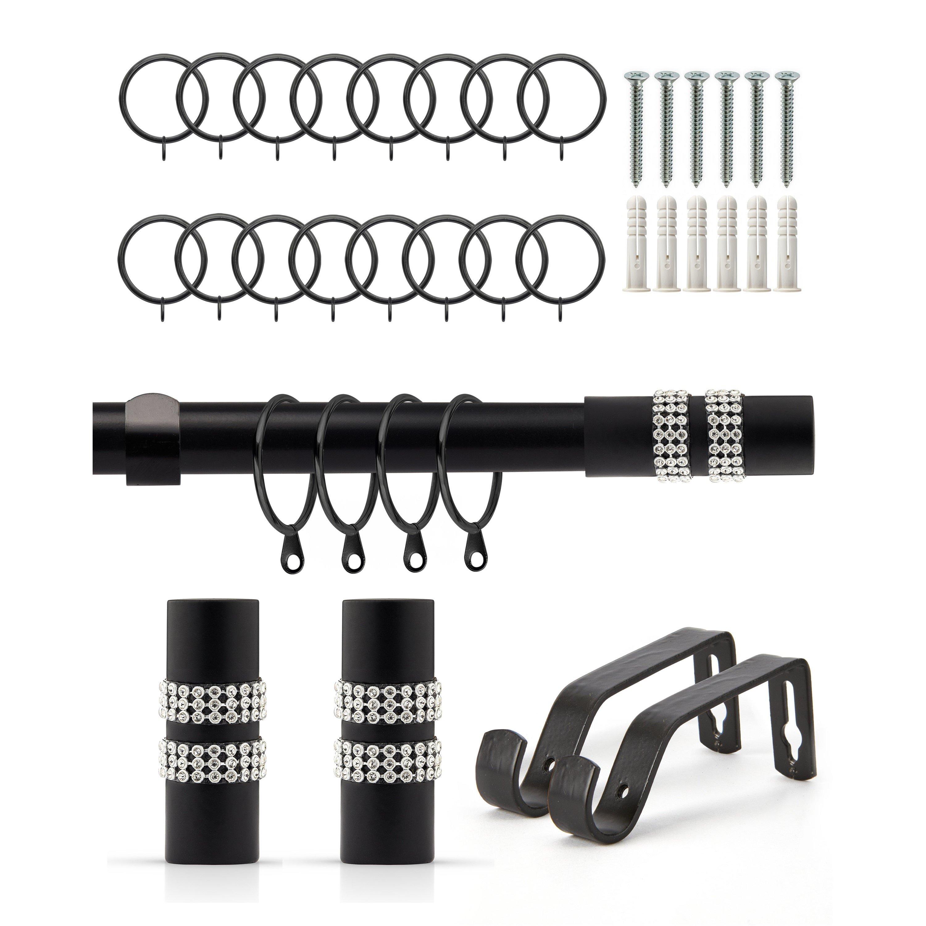 Matt Black - Emma Barclay - Curtain Pole with Rings Extendable Diamante - 1