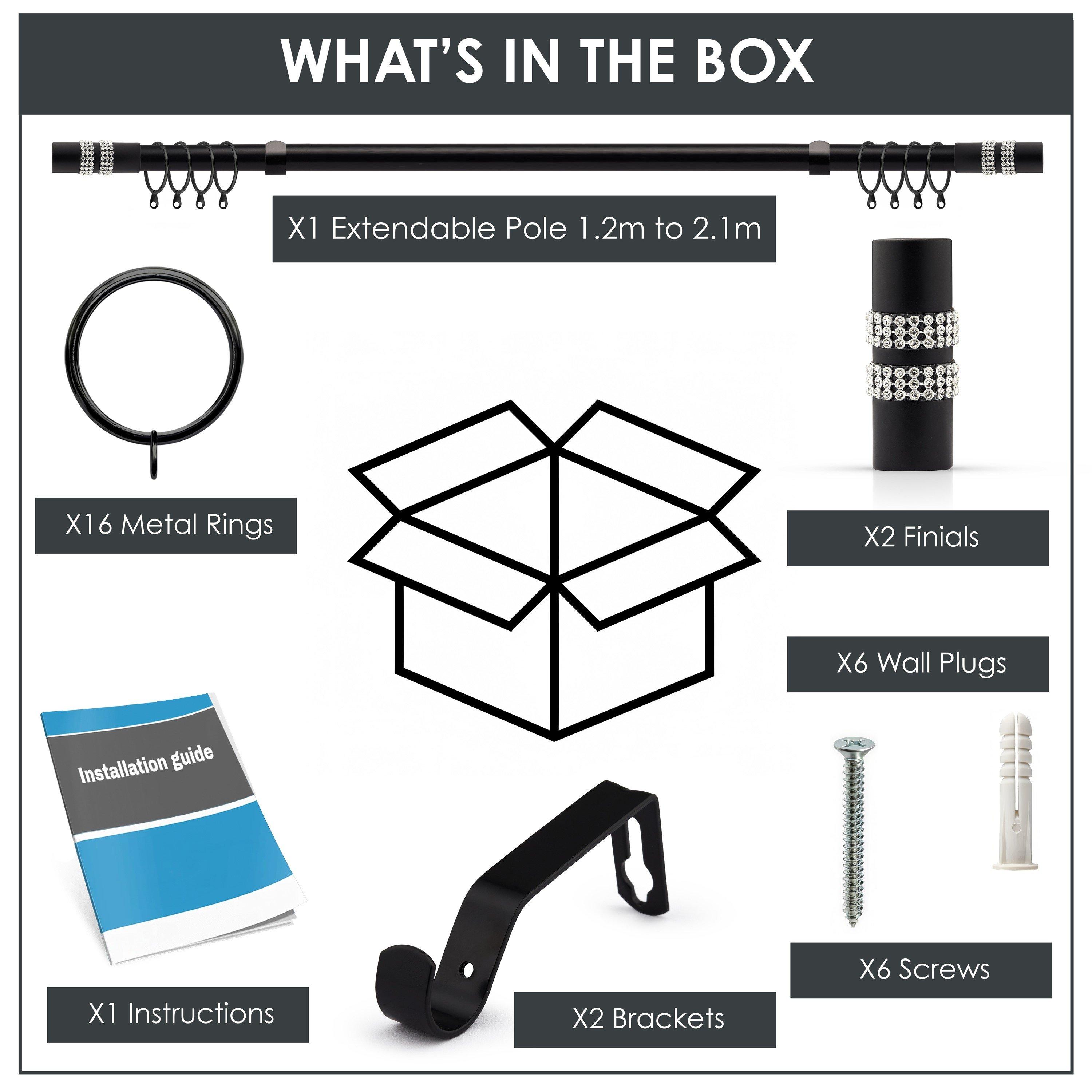 Matt Black - Emma Barclay - Curtain Pole with Rings Extendable Diamante - 3