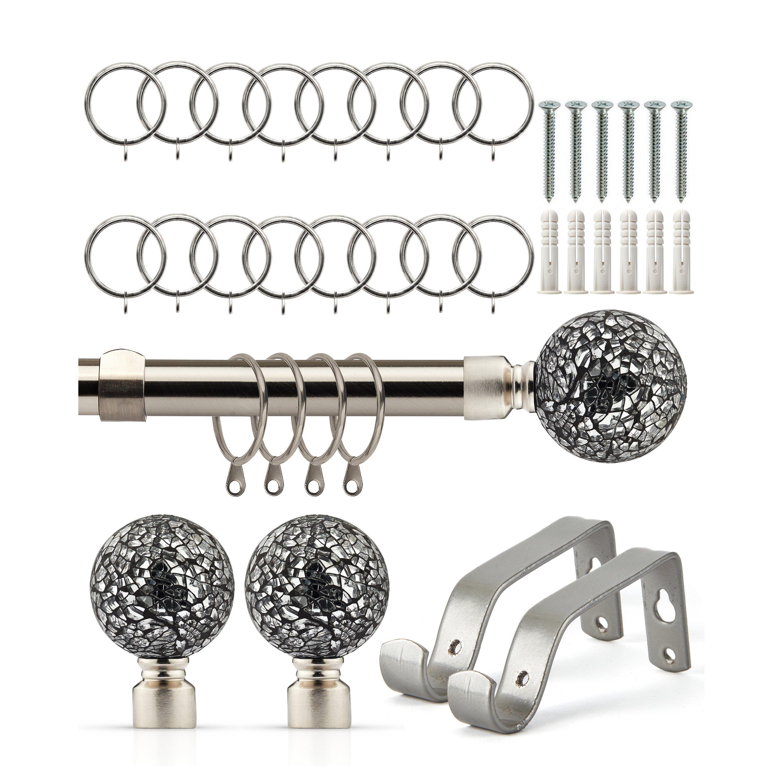 Brushed Silver - Emma Barclay - Curtain Pole with Rings Extendable Glass - 1
