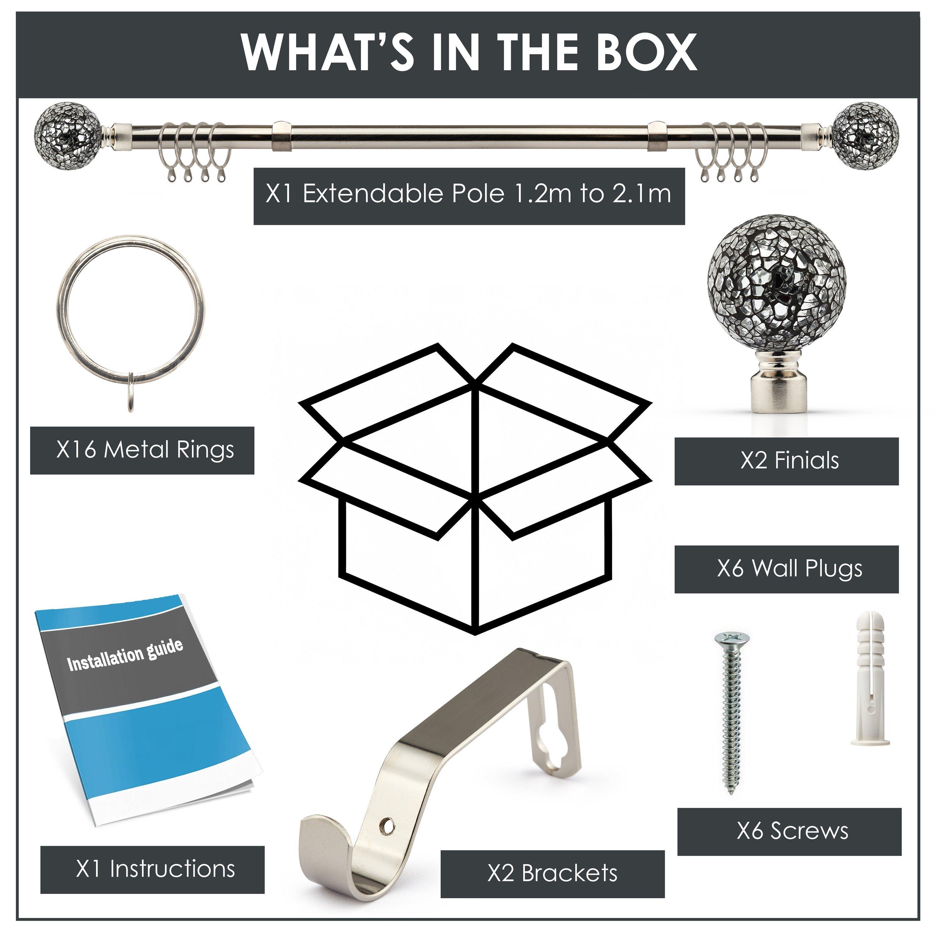 Brushed Silver - Emma Barclay - Curtain Pole with Rings Extendable Glass - 2