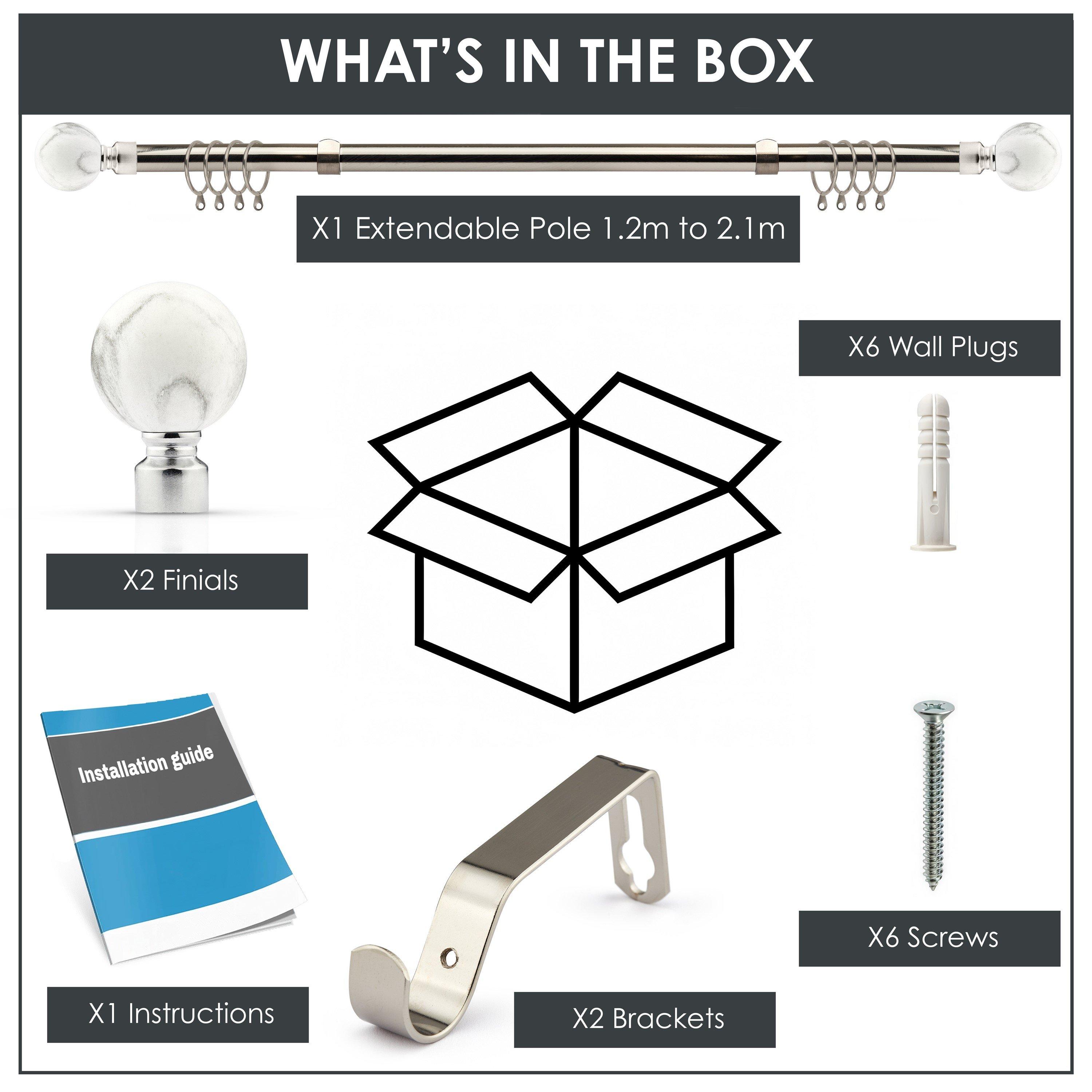 Brushed Silver - Emma Barclay - Curtain Pole Extendable Marble - 2