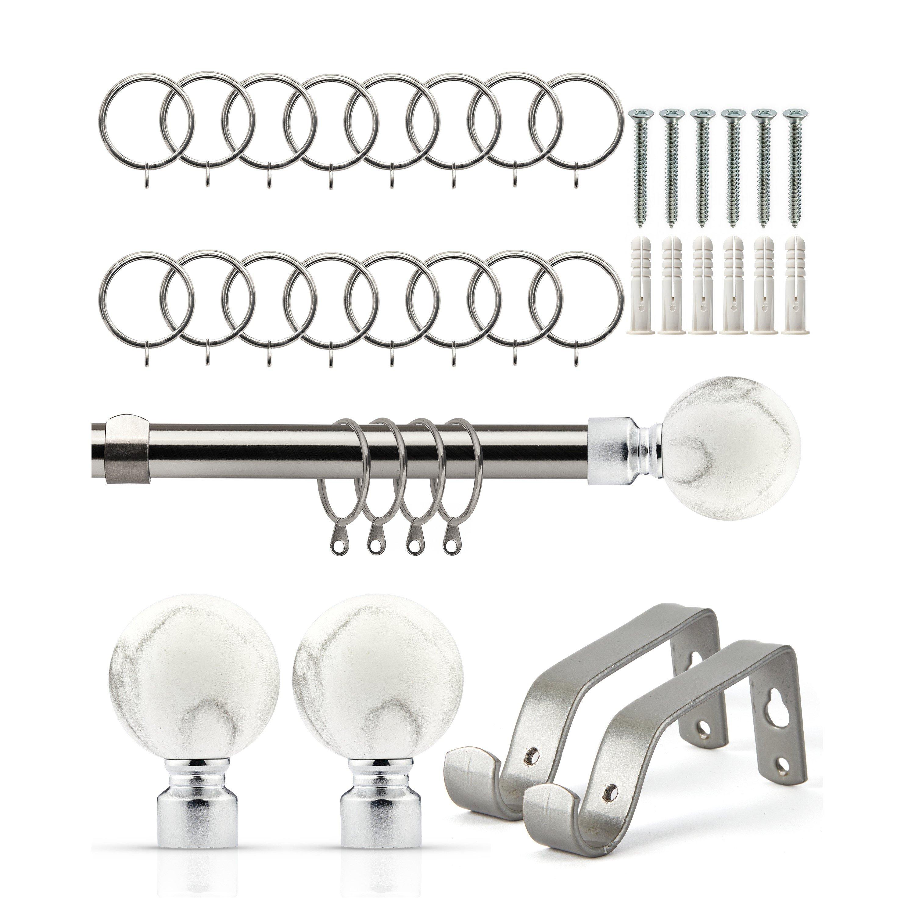 Brushed Silver - Emma Barclay - Curtain Pole with Rings Extendable Marble - 1