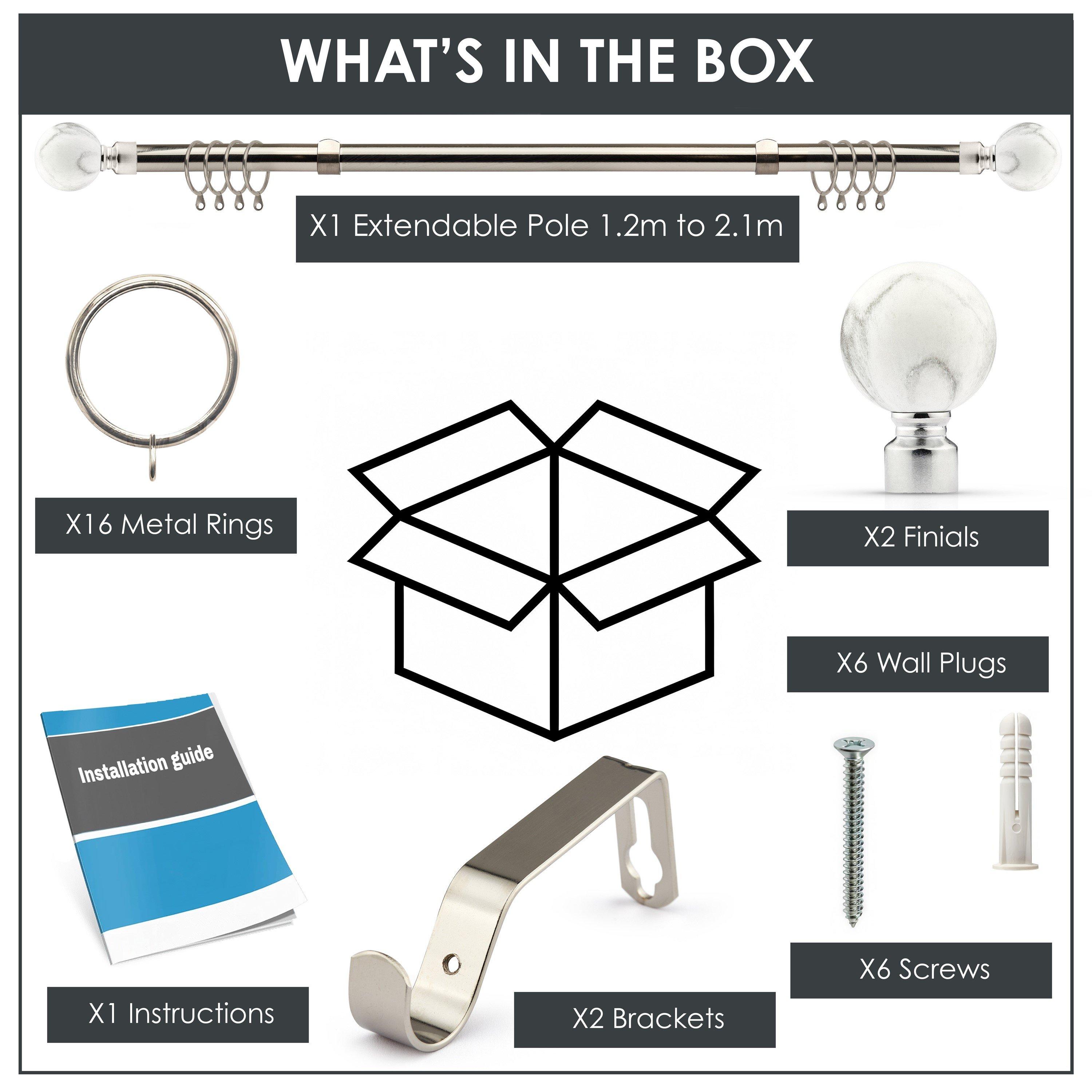 Brushed Silver - Emma Barclay - Curtain Pole with Rings Extendable Marble - 2