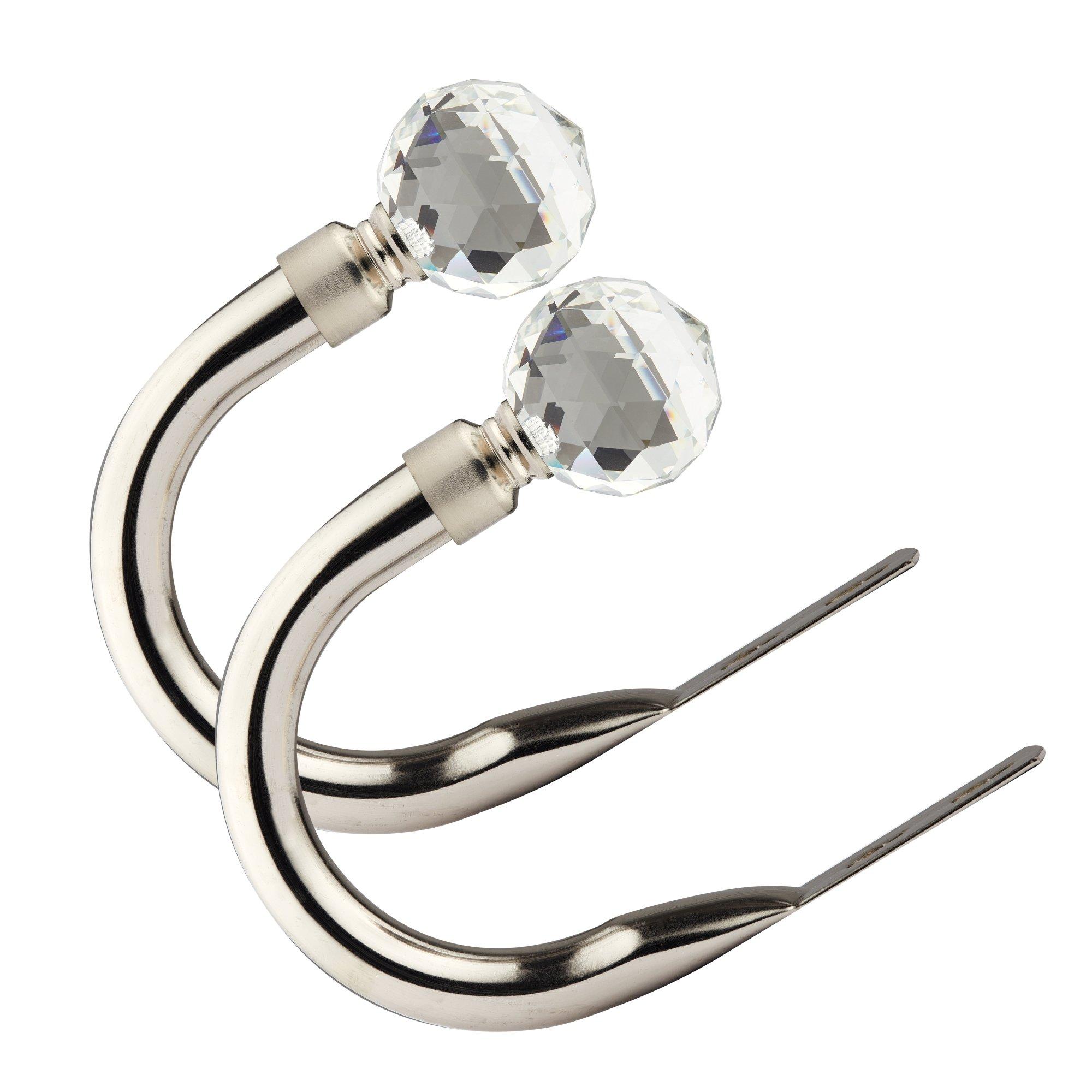 Brushed Silver - Emma Barclay - Metal Holdback Pair Tiebacks Crystal - 1