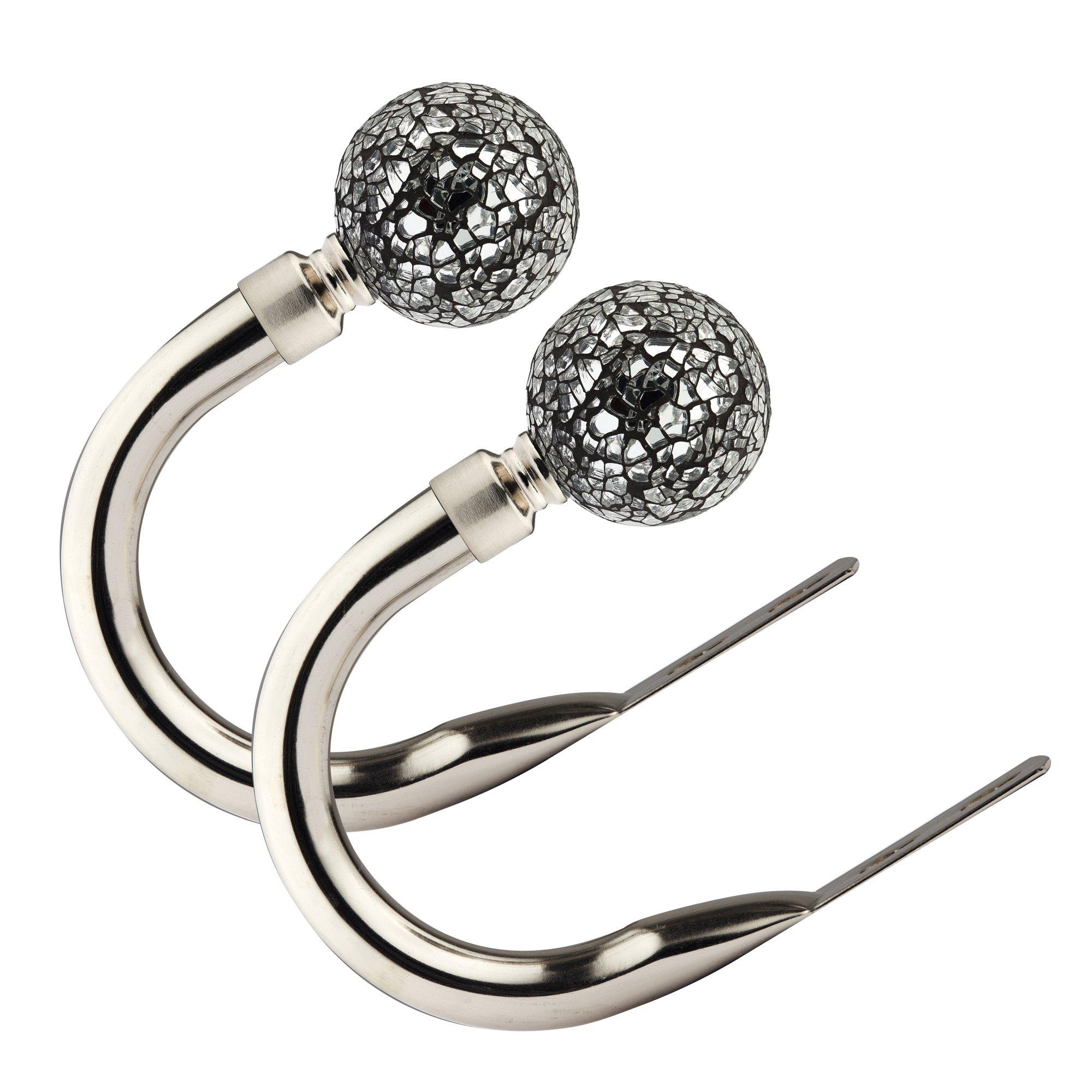 Brushed Silver - Emma Barclay - Metal Holdback Pair Tiebacks Cut Glass - 1