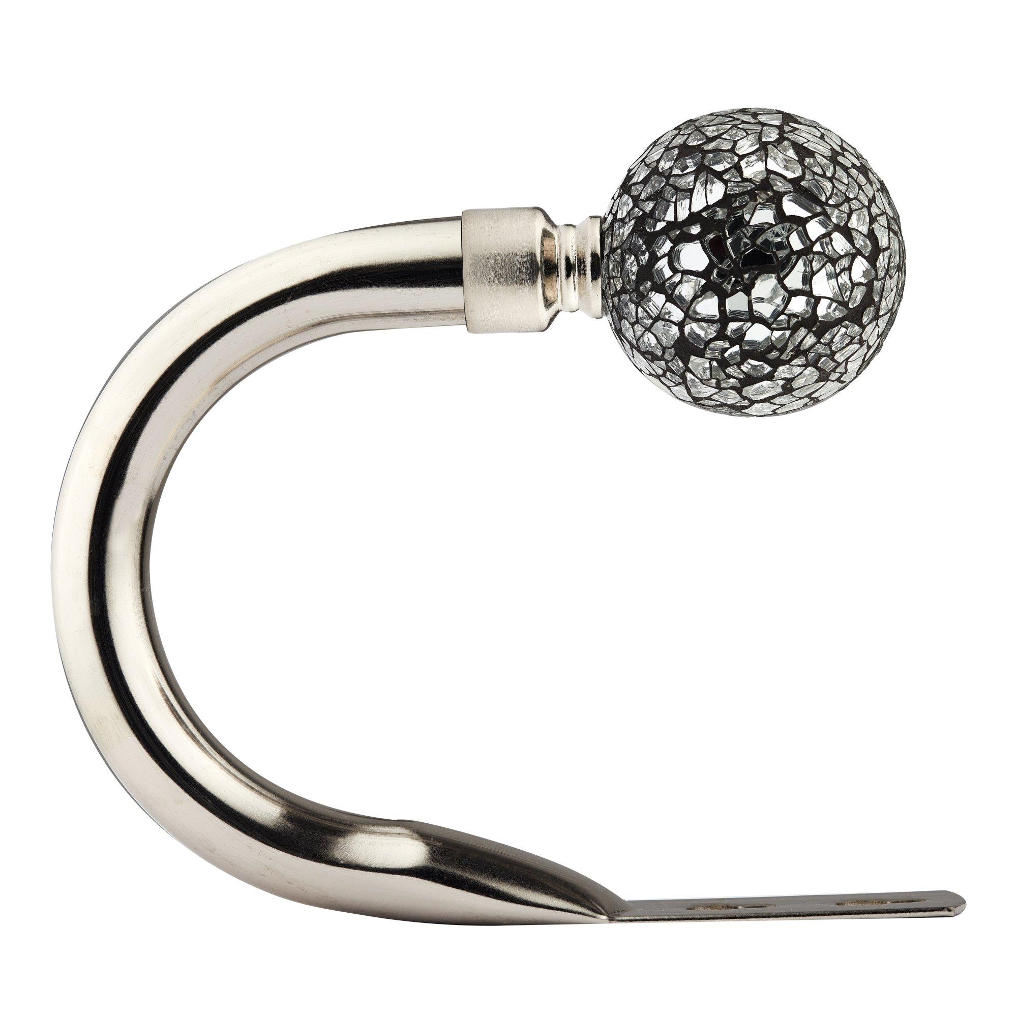 Brushed Silver - Emma Barclay - Metal Holdback Pair Tiebacks Cut Glass - 2