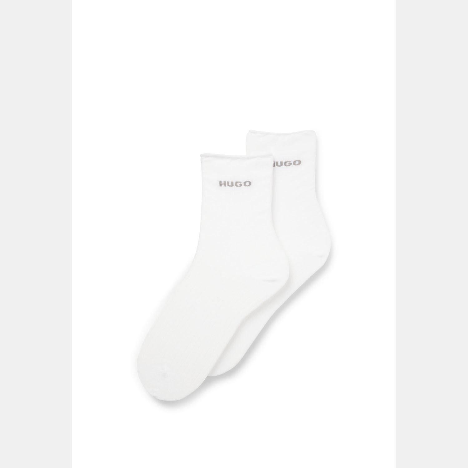 Hugo Women's 2 Pack Of Quarter Length Socks With Logo Details - White - 5.5-8