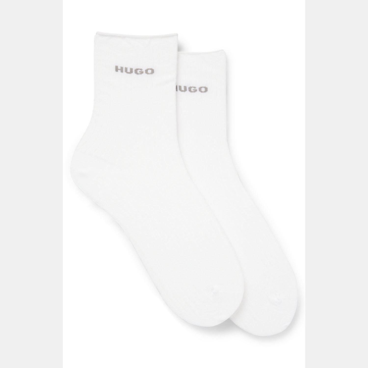 White - Hugo - 2 Pack of Quarter Length Socks with Logo Details - 2
