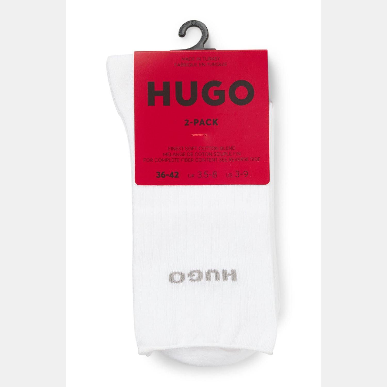 White - Hugo - 2 Pack of Quarter Length Socks with Logo Details - 3