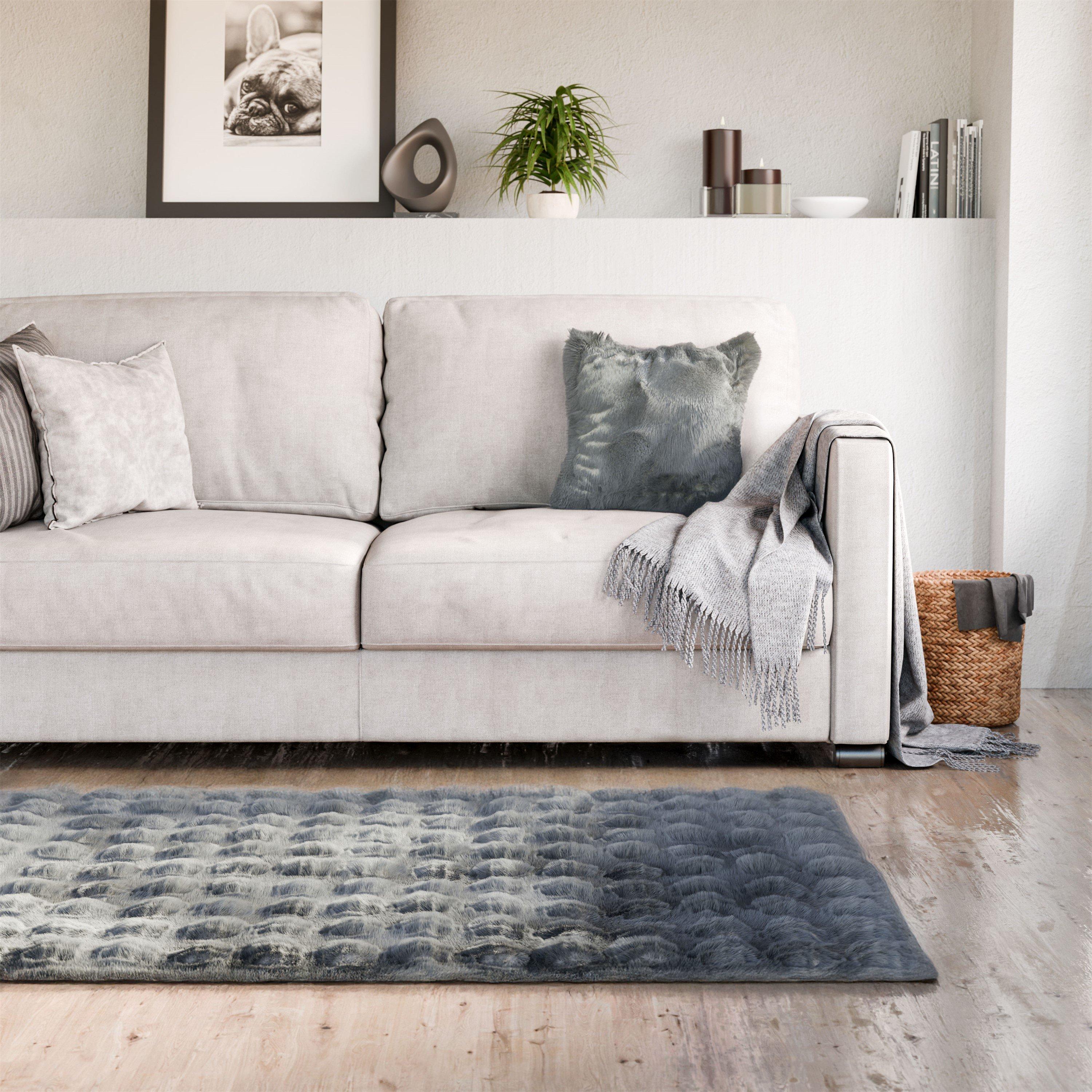 Emma Barclay  Charcoal Fur Area Rug Plush Faux Rabbit Fur Delux - 160x230cm