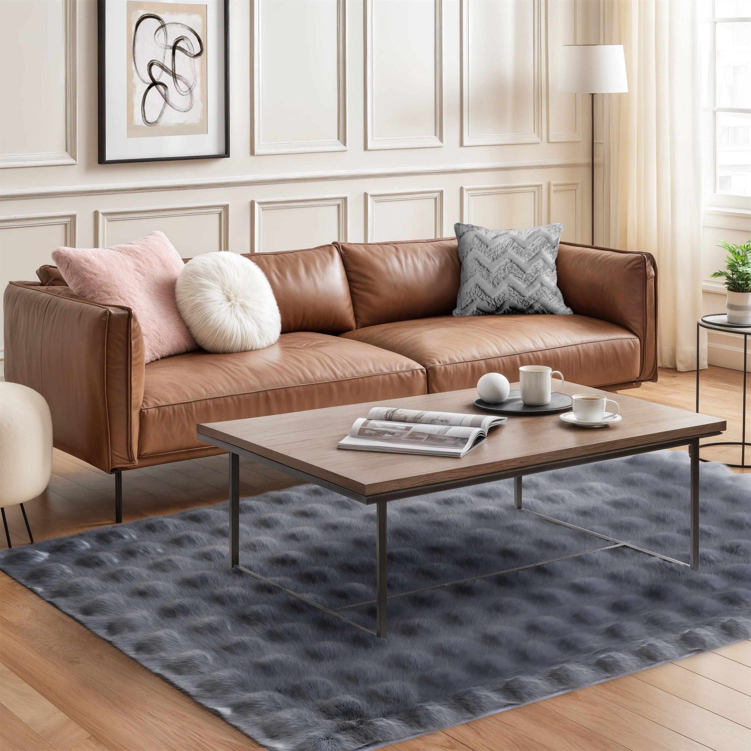 Charcoal - Emma Barclay - Fur Area Rug Plush Faux Rabbit Fur Delux - 3