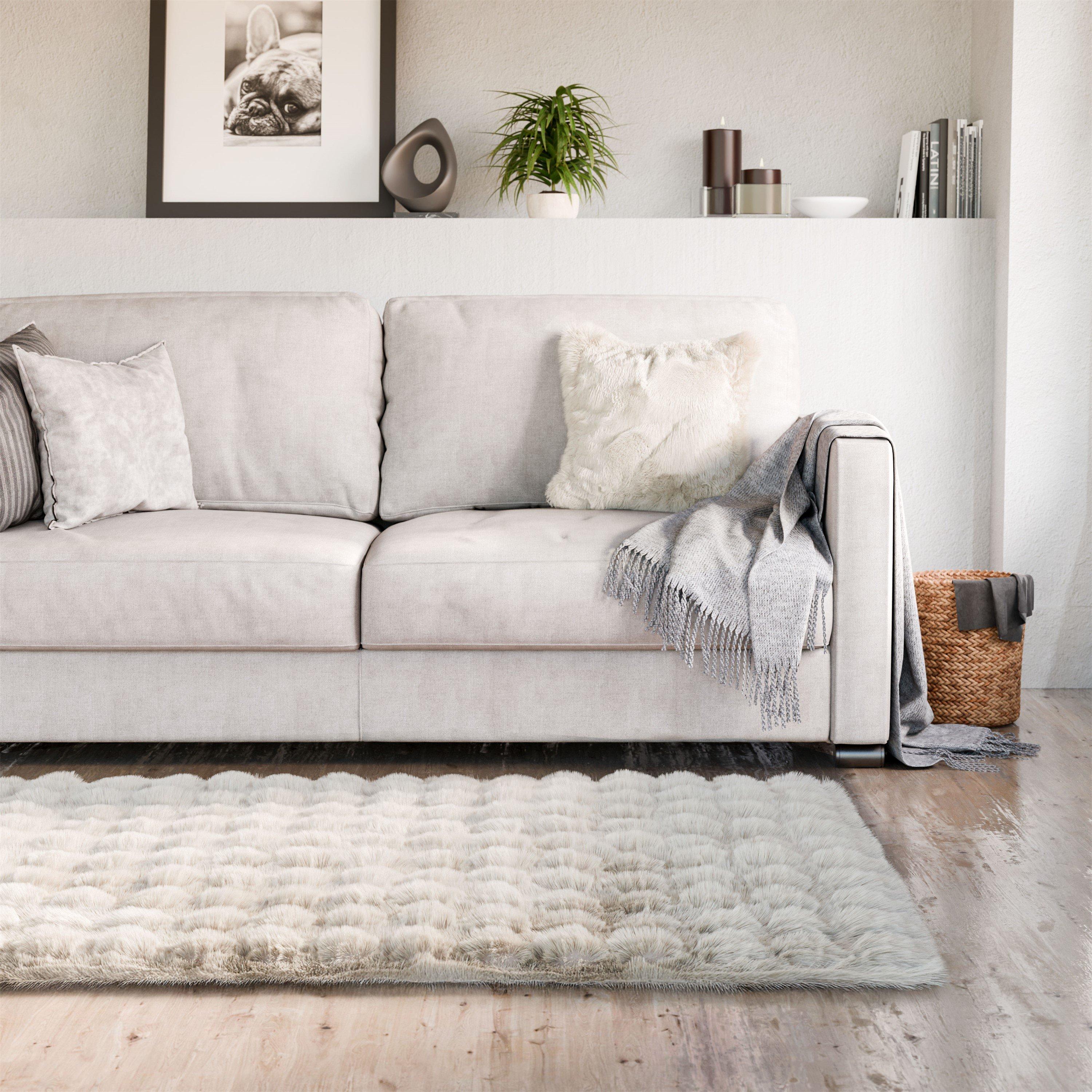 Emma Barclay  Cream Fur Area Rug Plush Faux Rabbit Fur Delux - 160x230cm