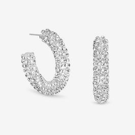 Mood Silver Crystal Chubby Hoop Earrings