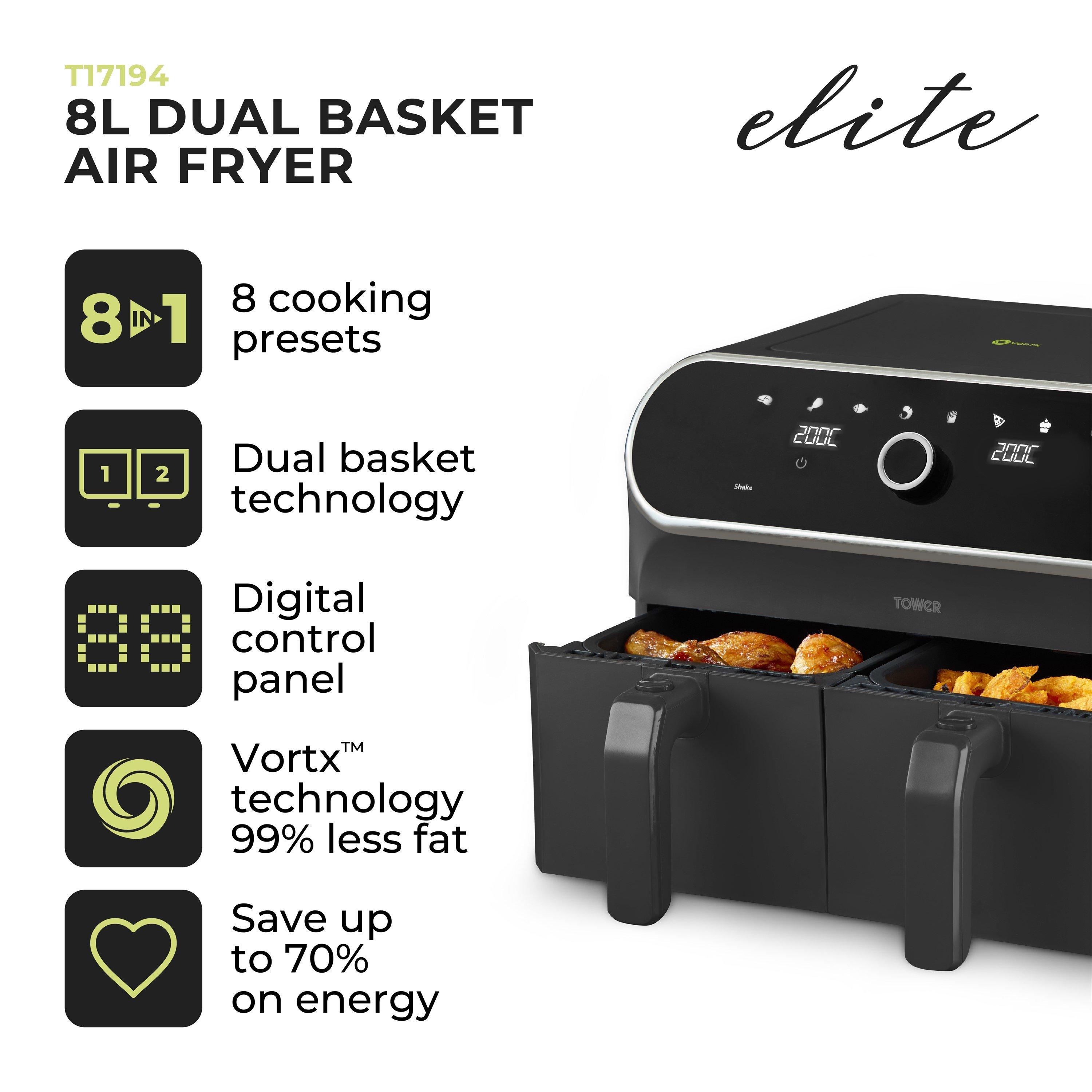 Graphite - Tower - Tower Elite 8L Dual Basket Air Fryer Graphite Grey - 3