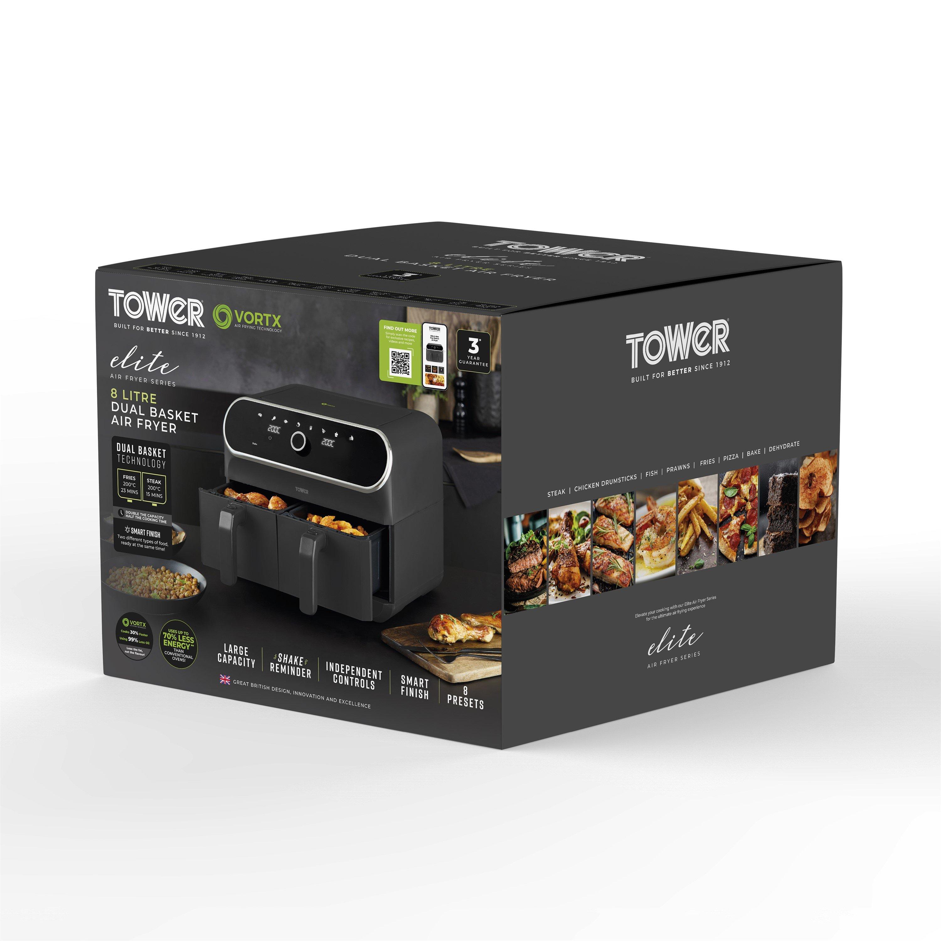 Graphite - Tower - Tower Elite 8L Dual Basket Air Fryer Graphite Grey - 9