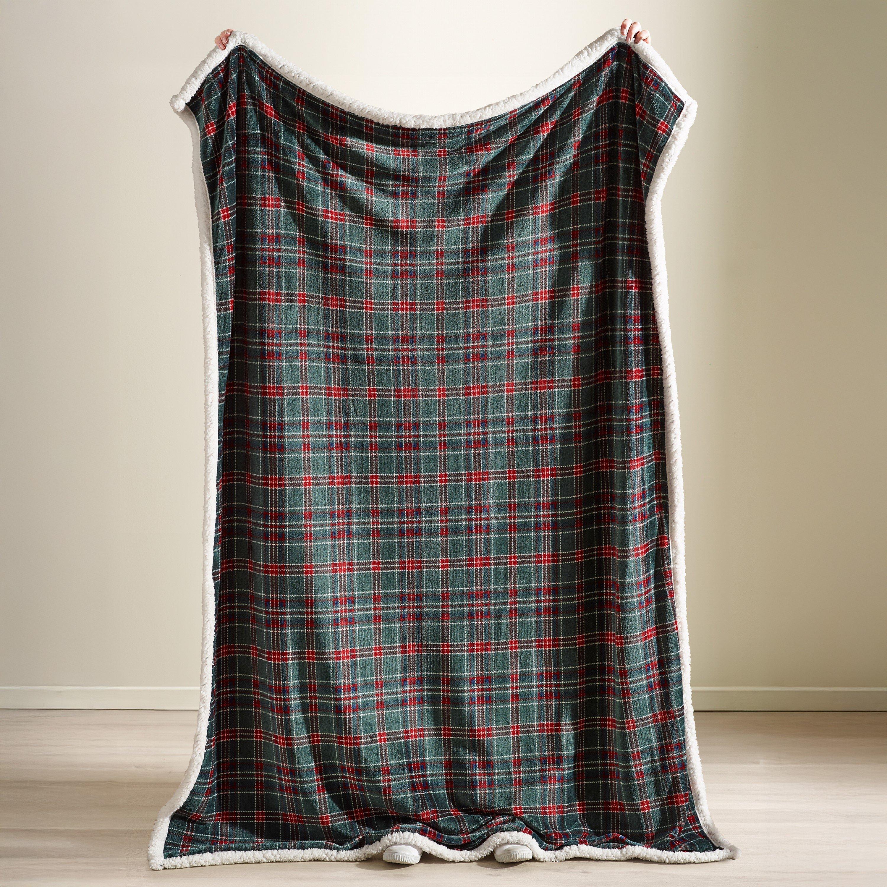 Green - Catherine Lansfield - Tartan Sherpa Check Cosy Fleece Blanket Throw - 2
