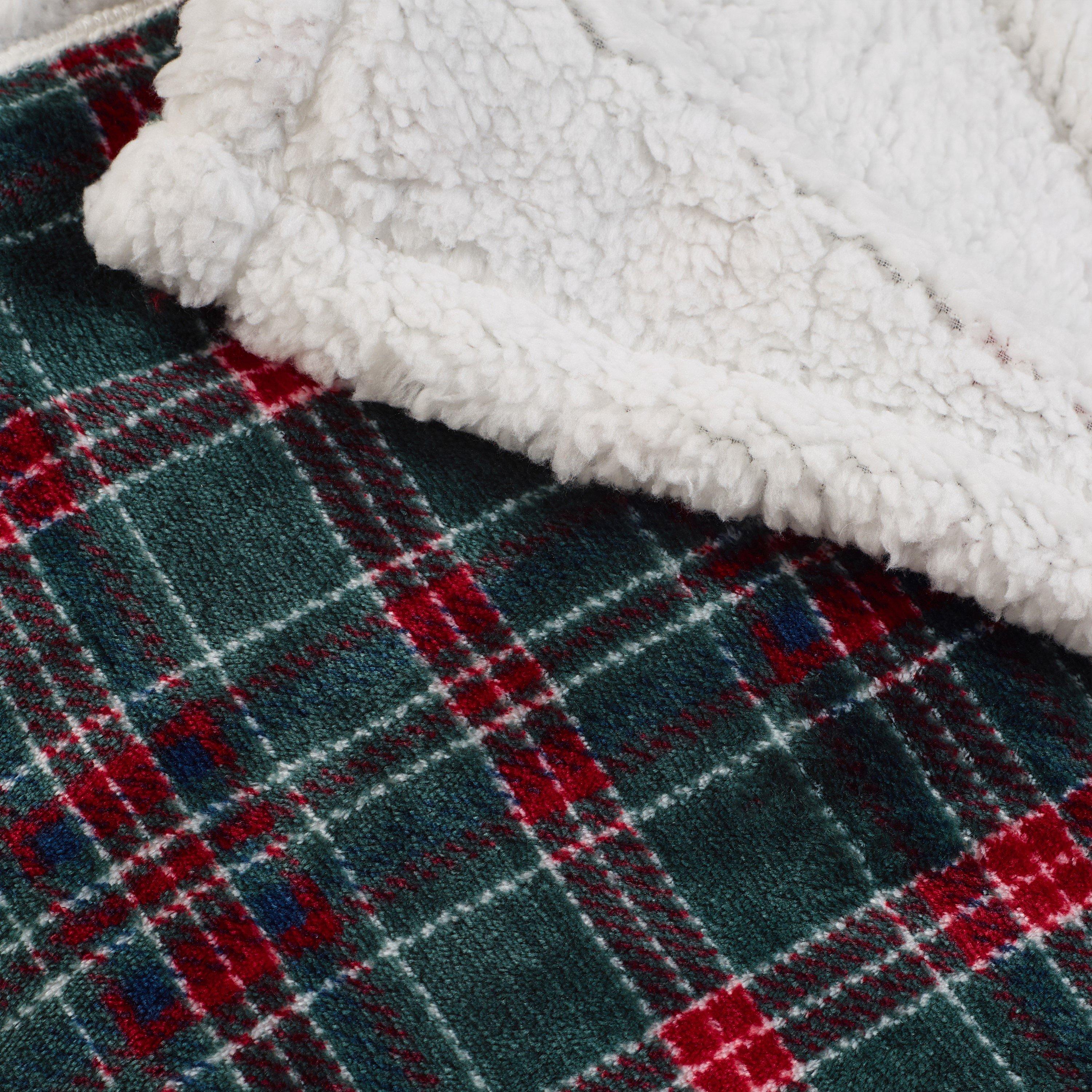 Green - Catherine Lansfield - Tartan Sherpa Check Cosy Fleece Blanket Throw - 3