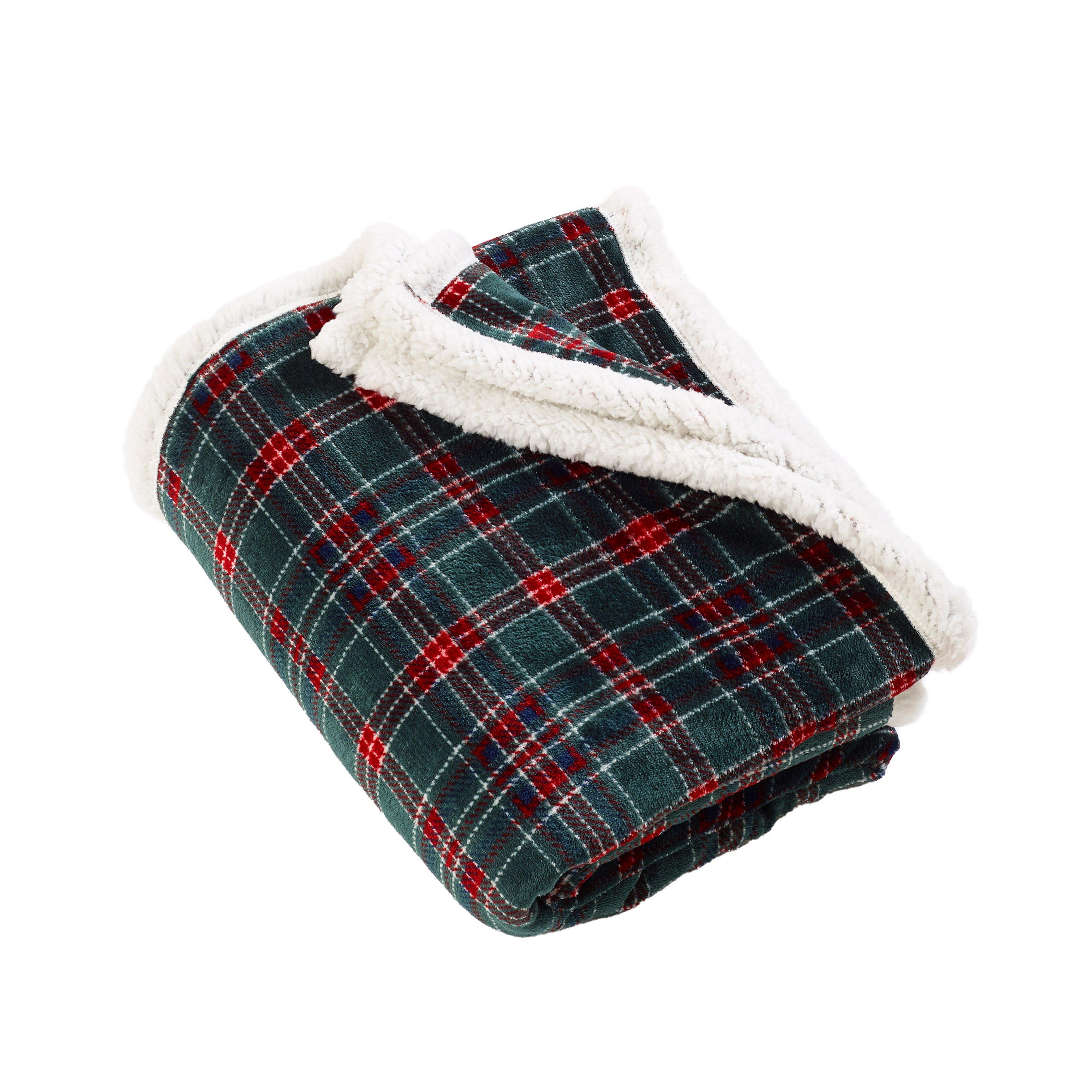 Green - Catherine Lansfield - Tartan Sherpa Check Cosy Fleece Blanket Throw - 4