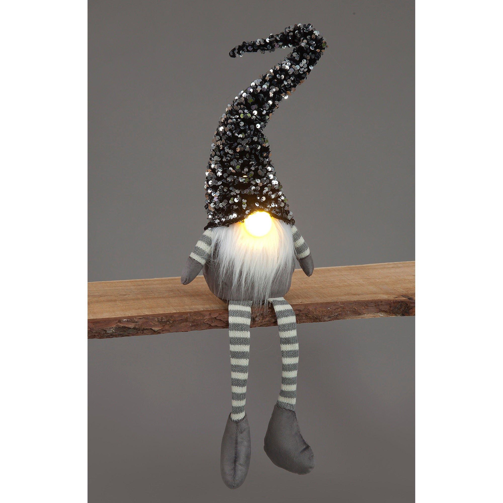 Black - Snowtime - Lit Black and Grey Sequin Sitting Santa