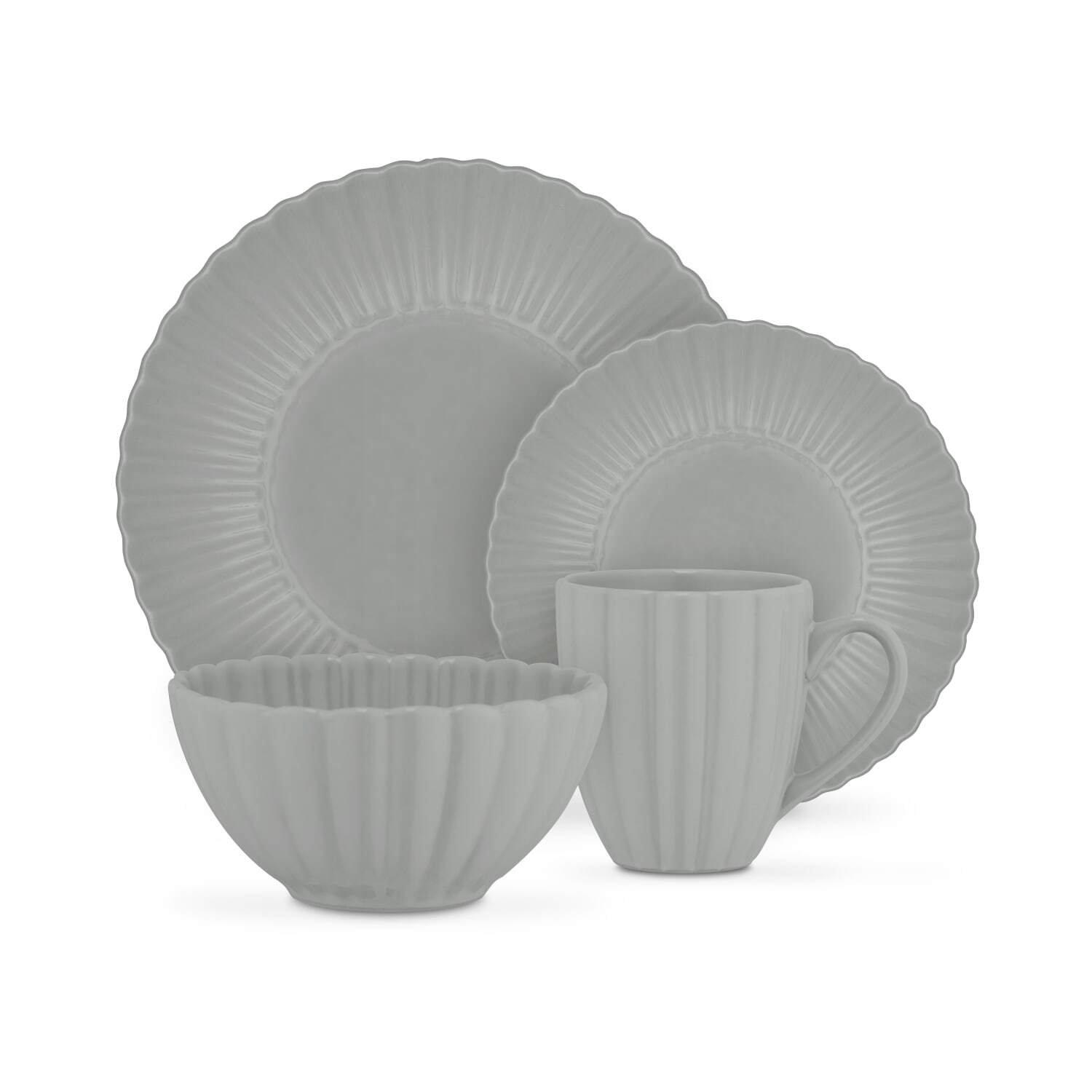 Grey - Swan - 16 Piece Scallop Edge Stoneware Dinner Set Grey - 1