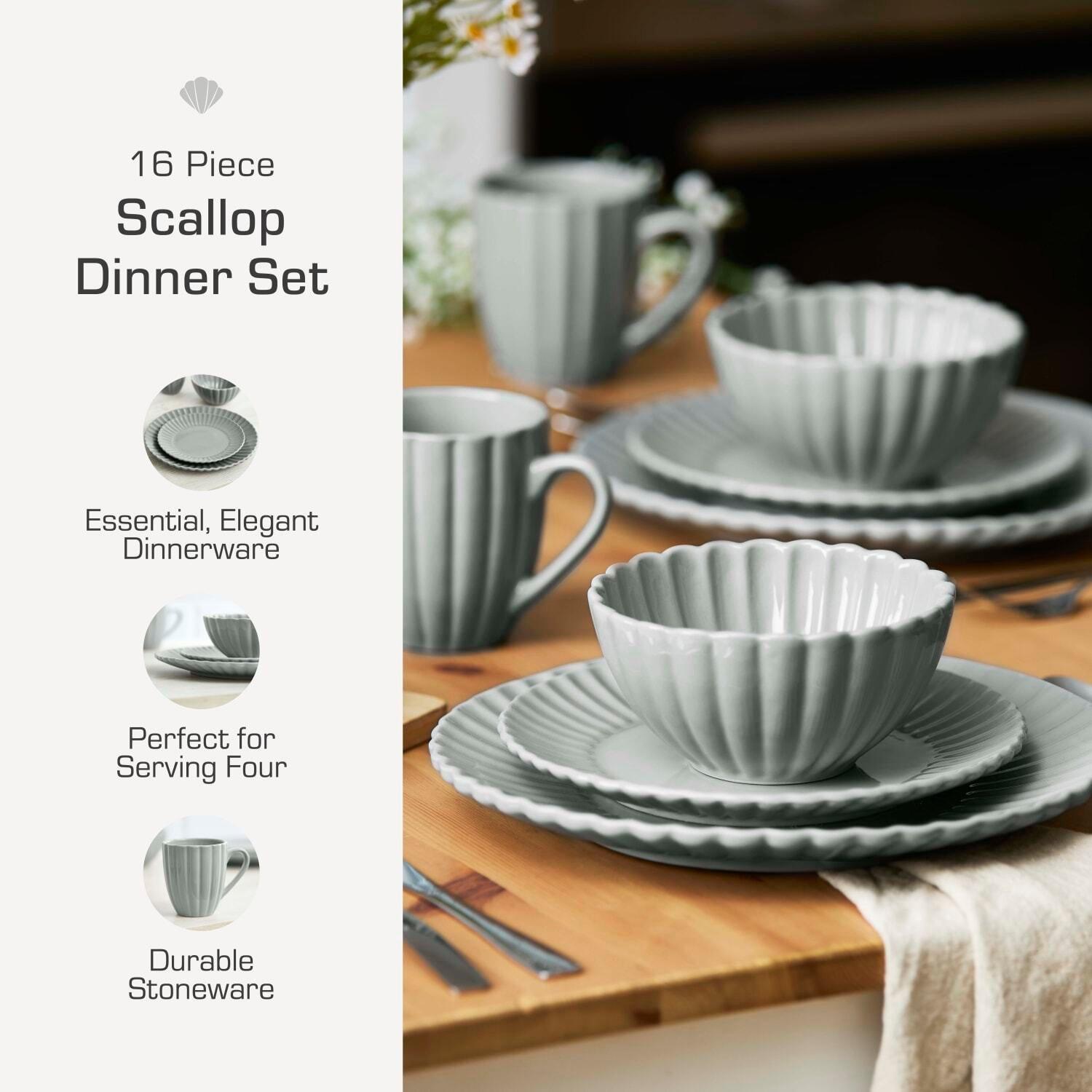 Grey - Swan - 16 Piece Scallop Edge Stoneware Dinner Set Grey - 2
