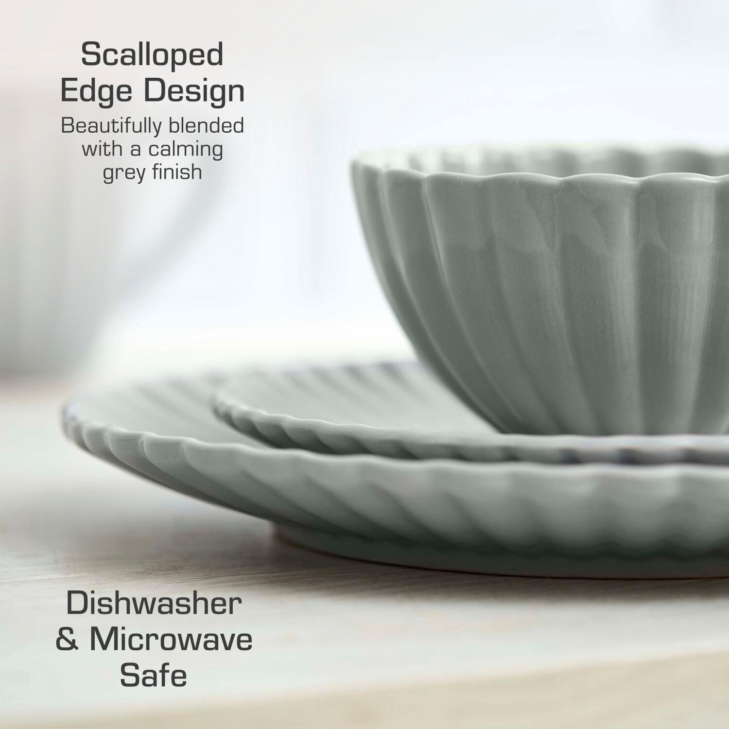 Grey - Swan - 16 Piece Scallop Edge Stoneware Dinner Set Grey - 3