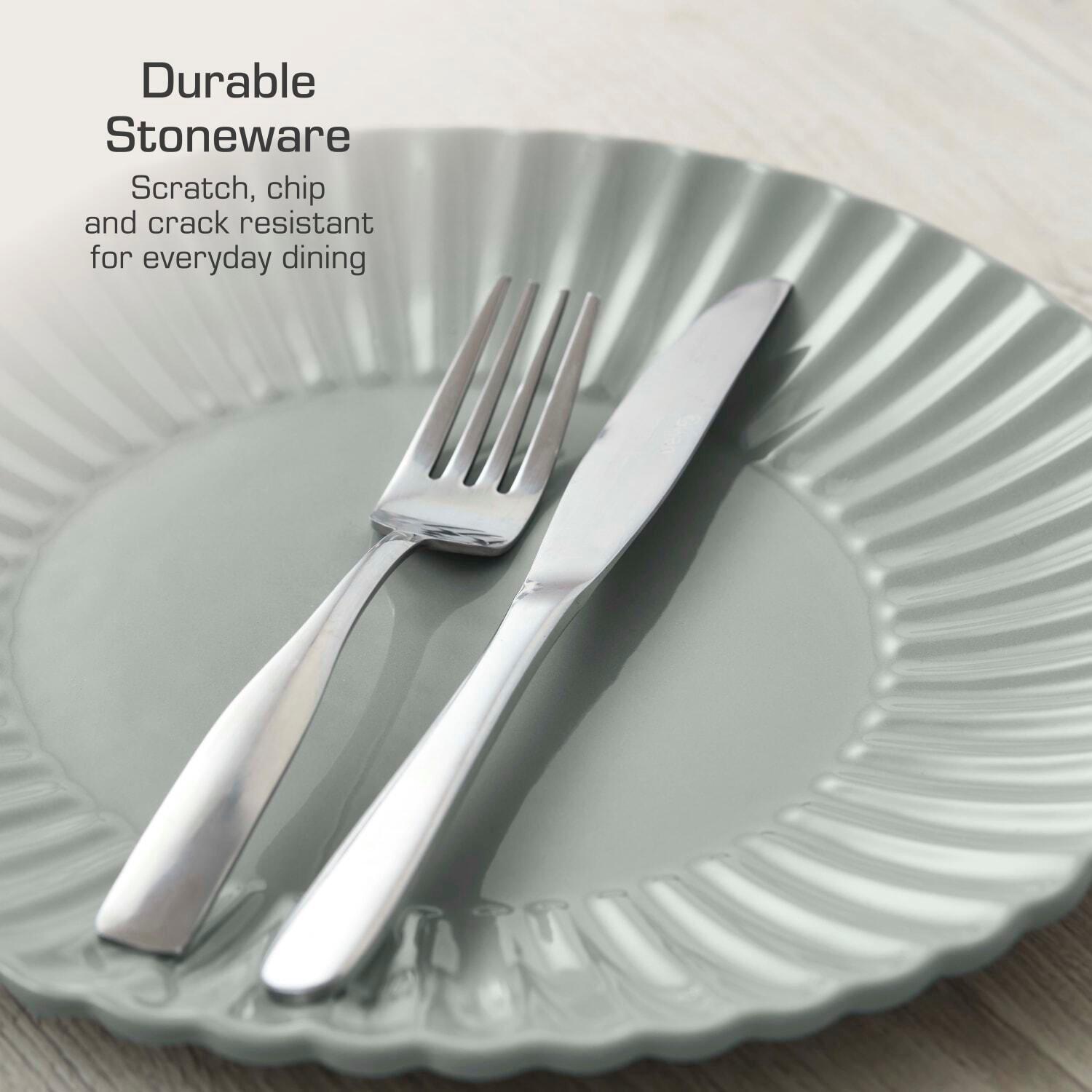 Grey - Swan - 16 Piece Scallop Edge Stoneware Dinner Set Grey - 4