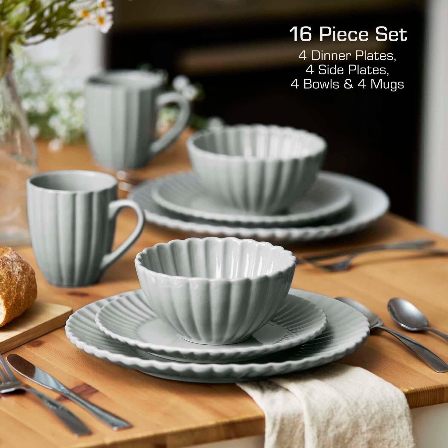 Grey - Swan - 16 Piece Scallop Edge Stoneware Dinner Set Grey - 5