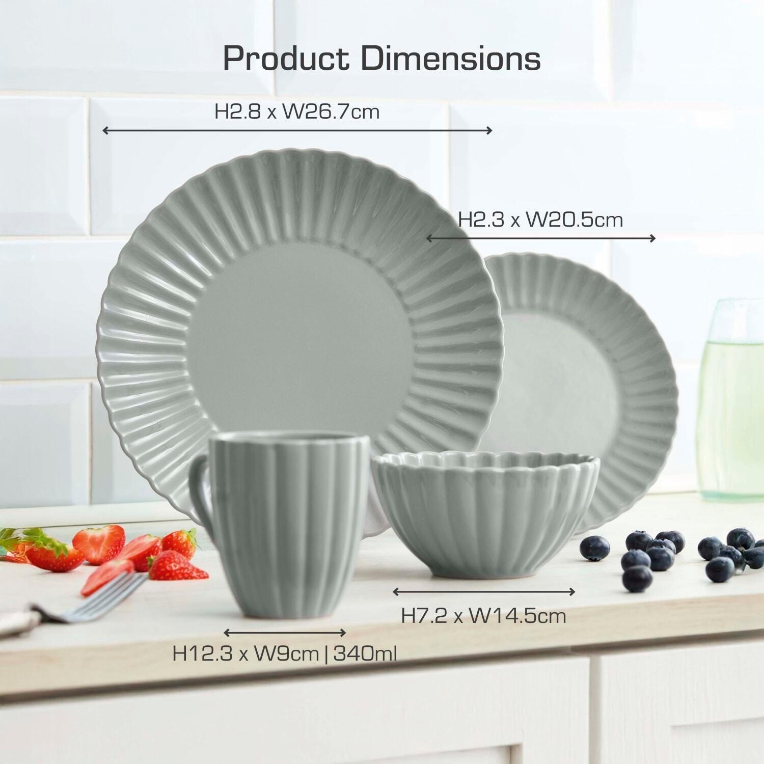 Grey - Swan - 16 Piece Scallop Edge Stoneware Dinner Set Grey - 6