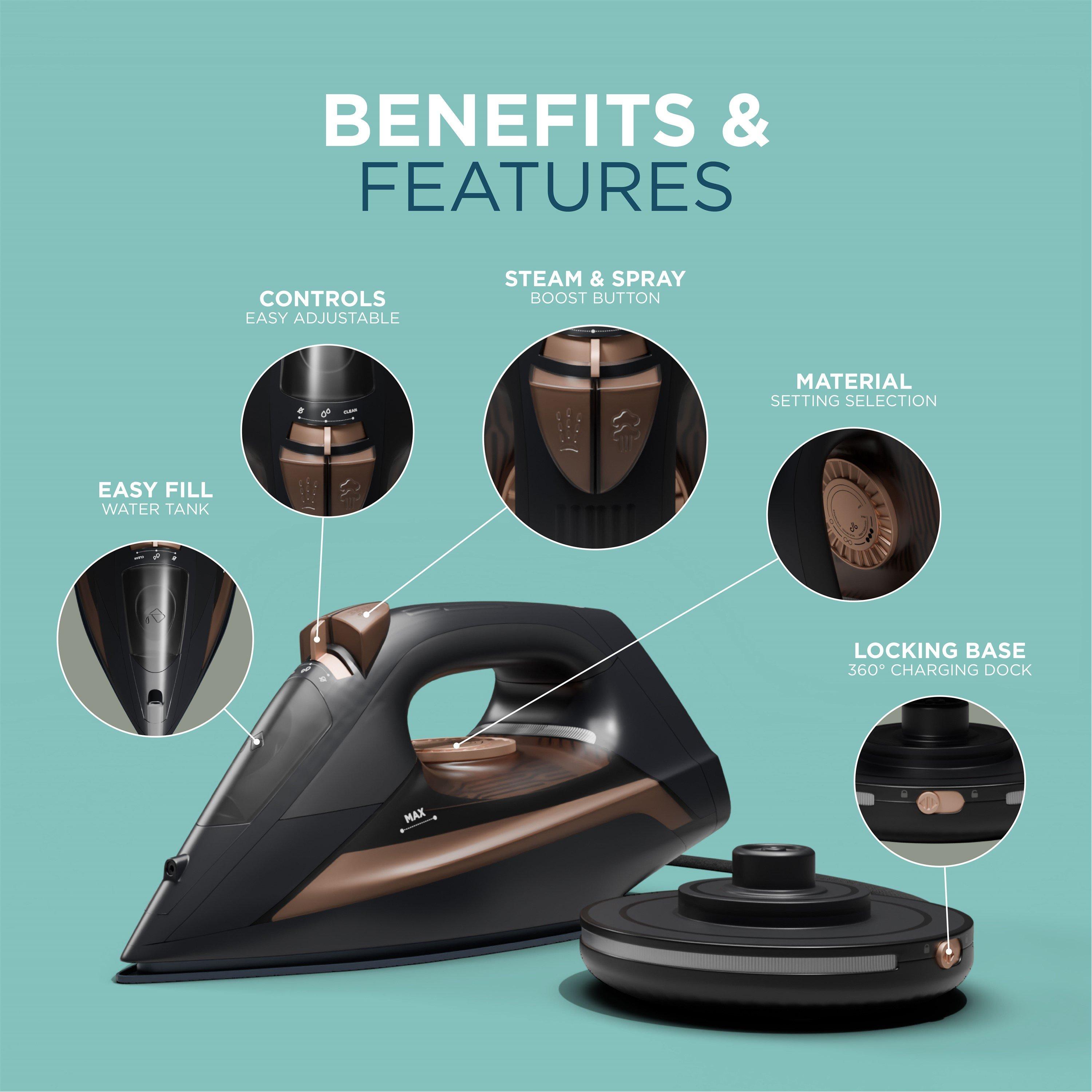 Black - DMD Collective - Cordless Steam Iron ¿ 2800W Power - 4