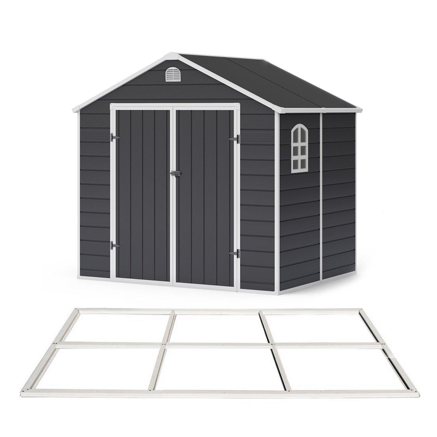 Store More  Lotus Sono Apex Plastic Garden Storage Shed Includ - Grey - 6x6ft