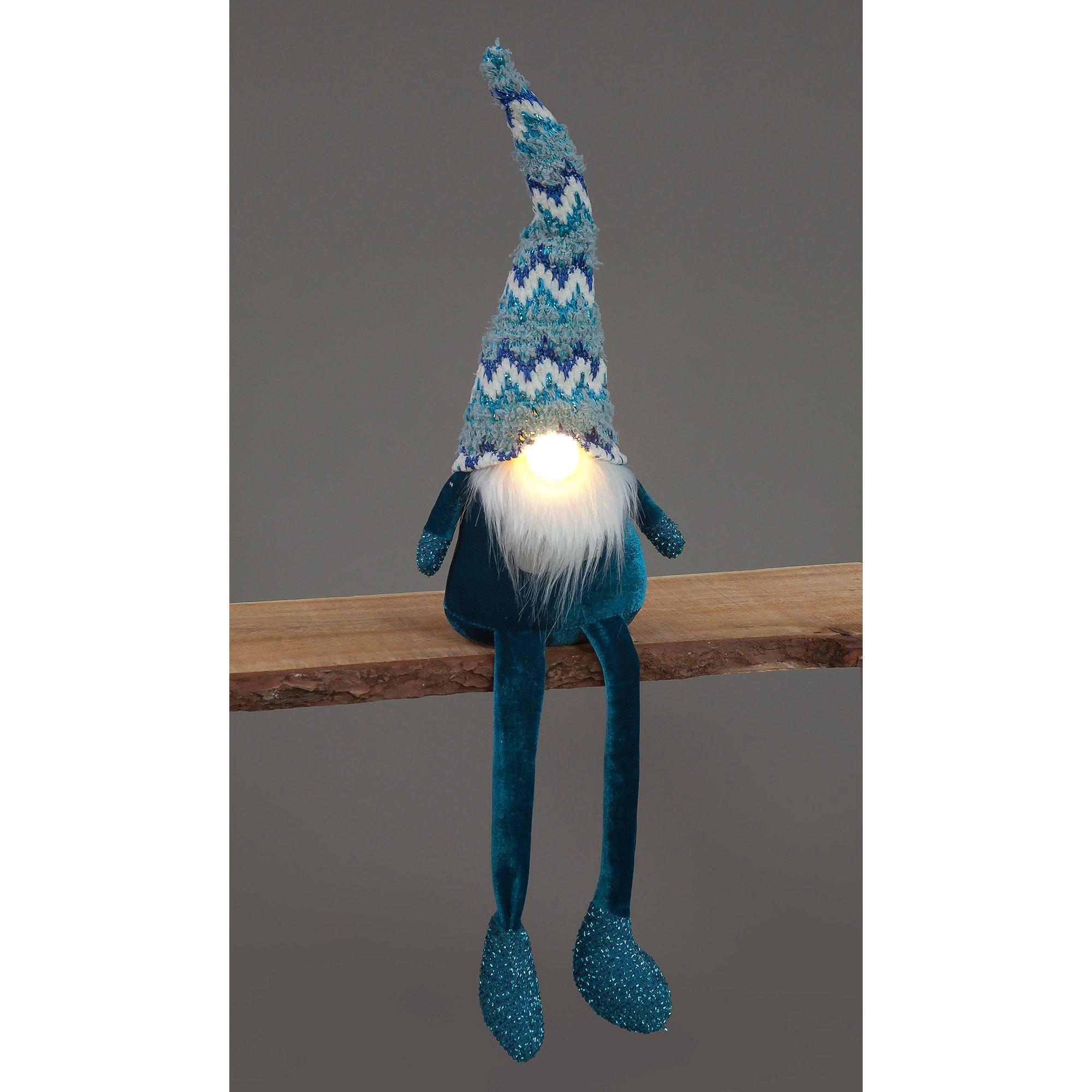 Blue - Snowtime - Blue Sitting Santa with LED Lit Nose