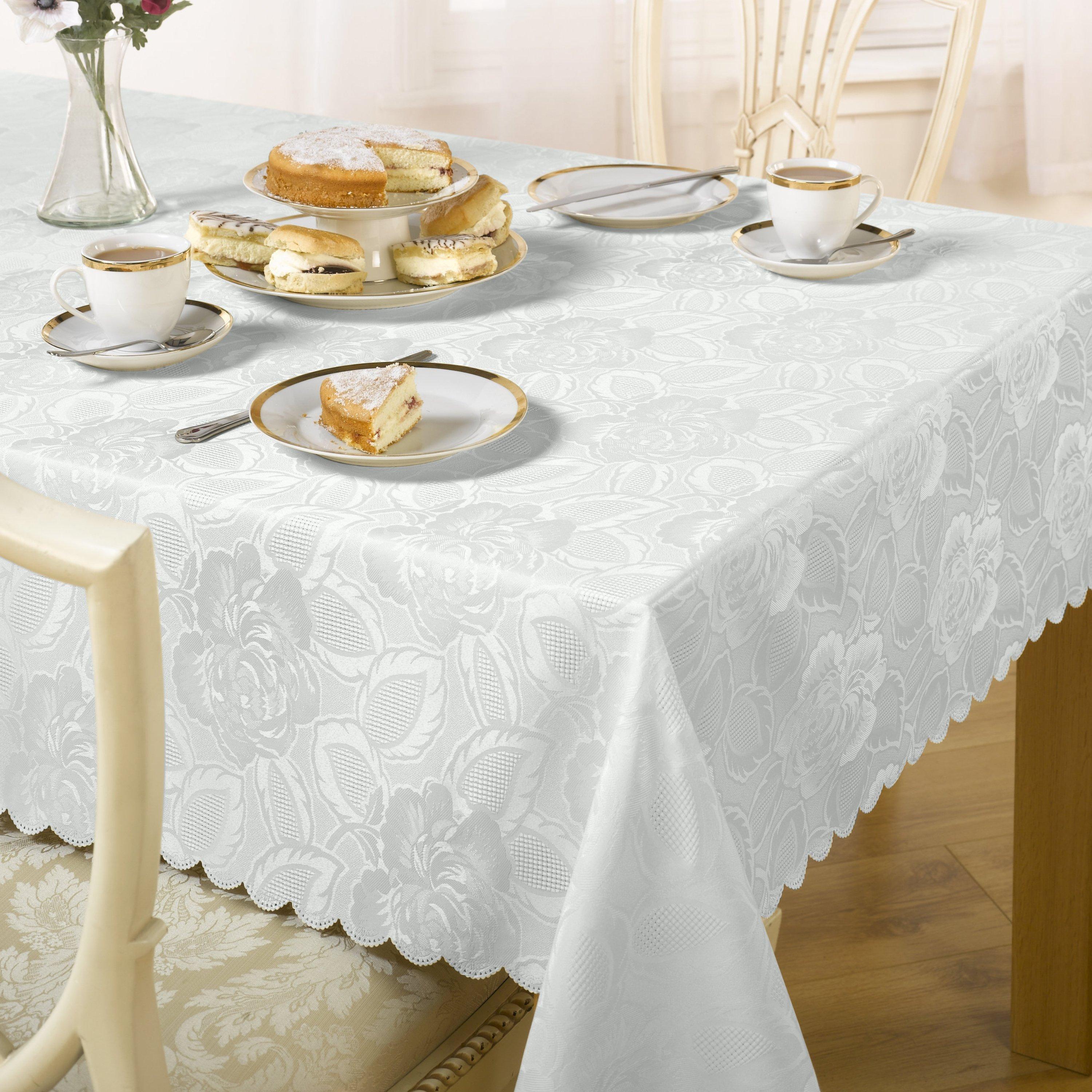 White - Emma Barclay - Jacquard Tablecloth Soft Polyester Damask Rose