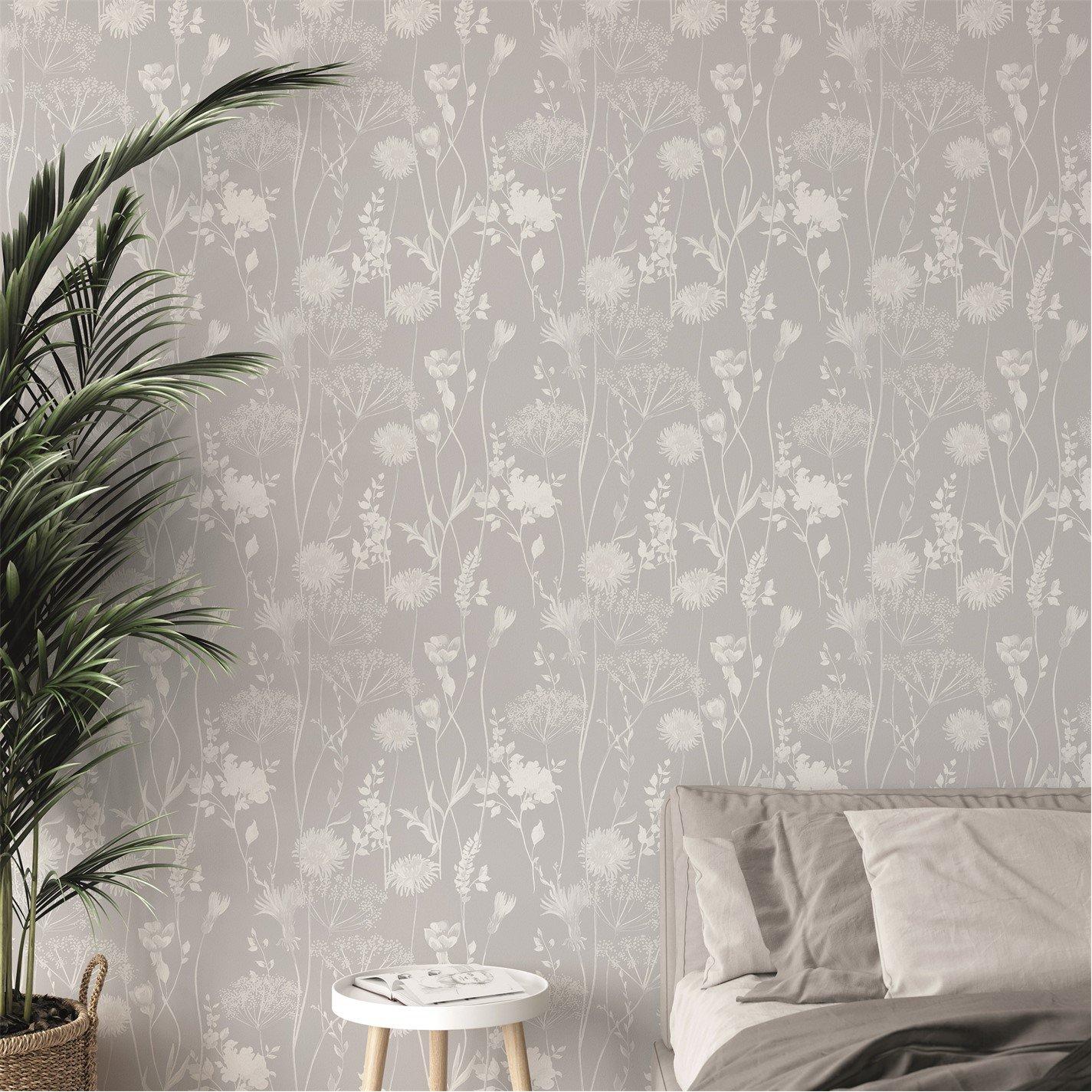 White / Grey - Catherine Lansfield - Meadowsweet Floral Wallpaper - 2