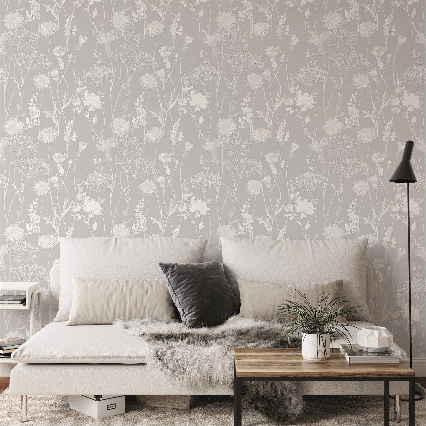 White / Grey - Catherine Lansfield - Meadowsweet Floral Wallpaper - 3