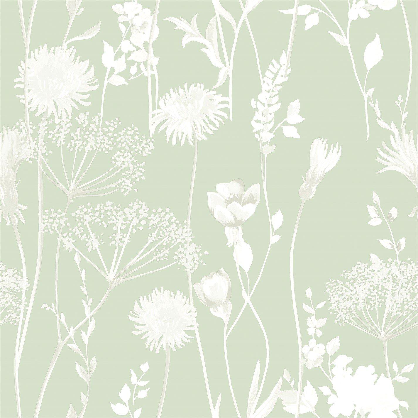 Green - Catherine Lansfield - Meadowsweet Floral Wallpaper - 1
