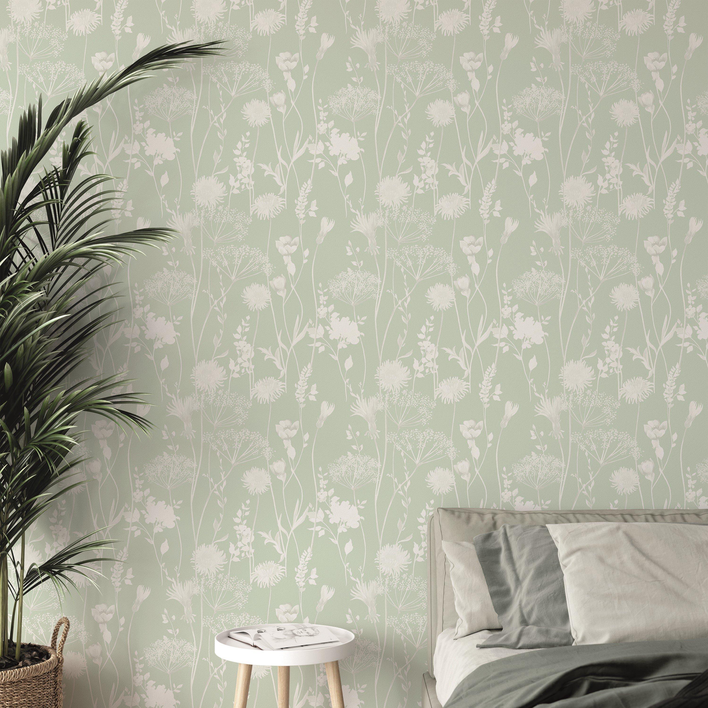 Green - Catherine Lansfield - Meadowsweet Floral Wallpaper - 2