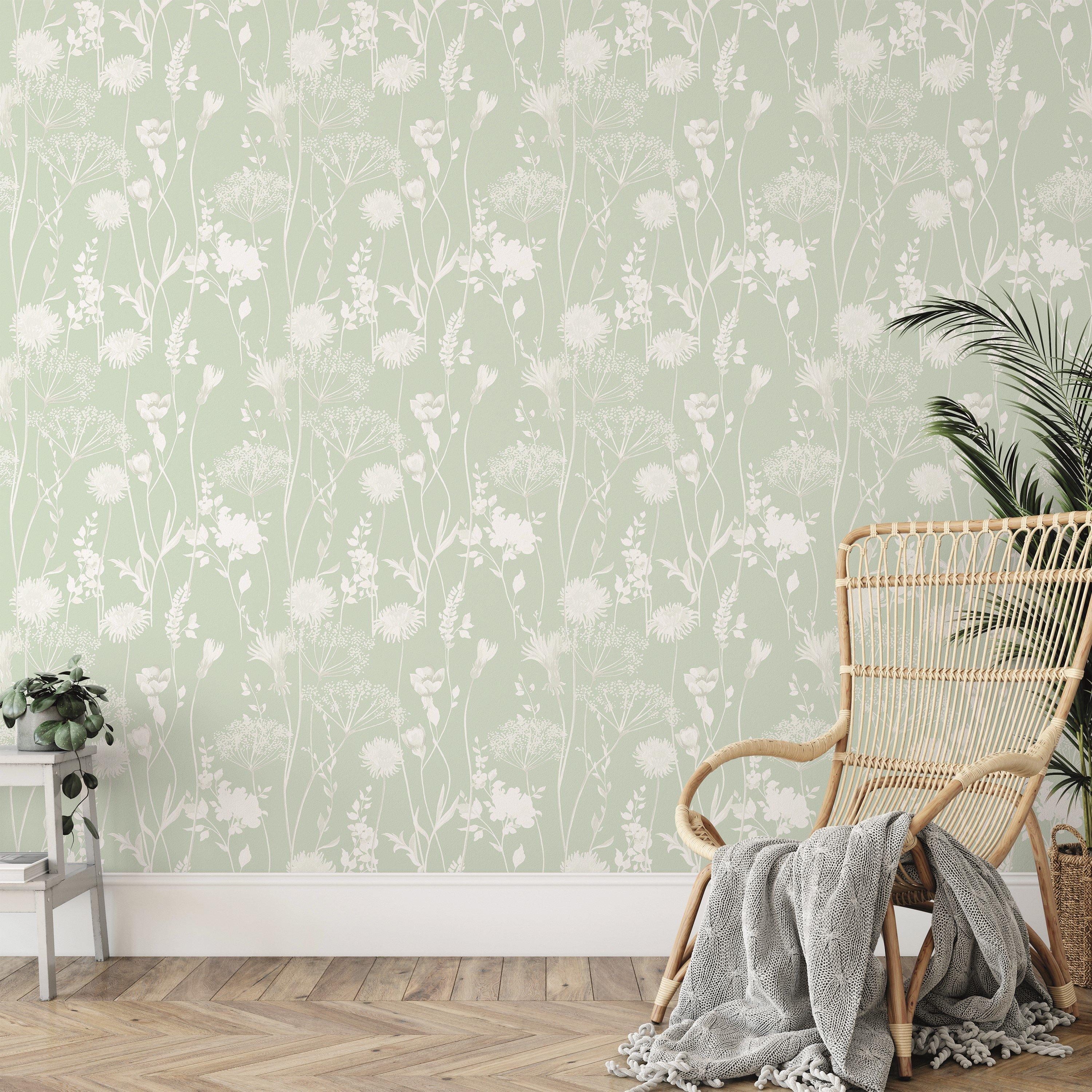 Green - Catherine Lansfield - Meadowsweet Floral Wallpaper - 3