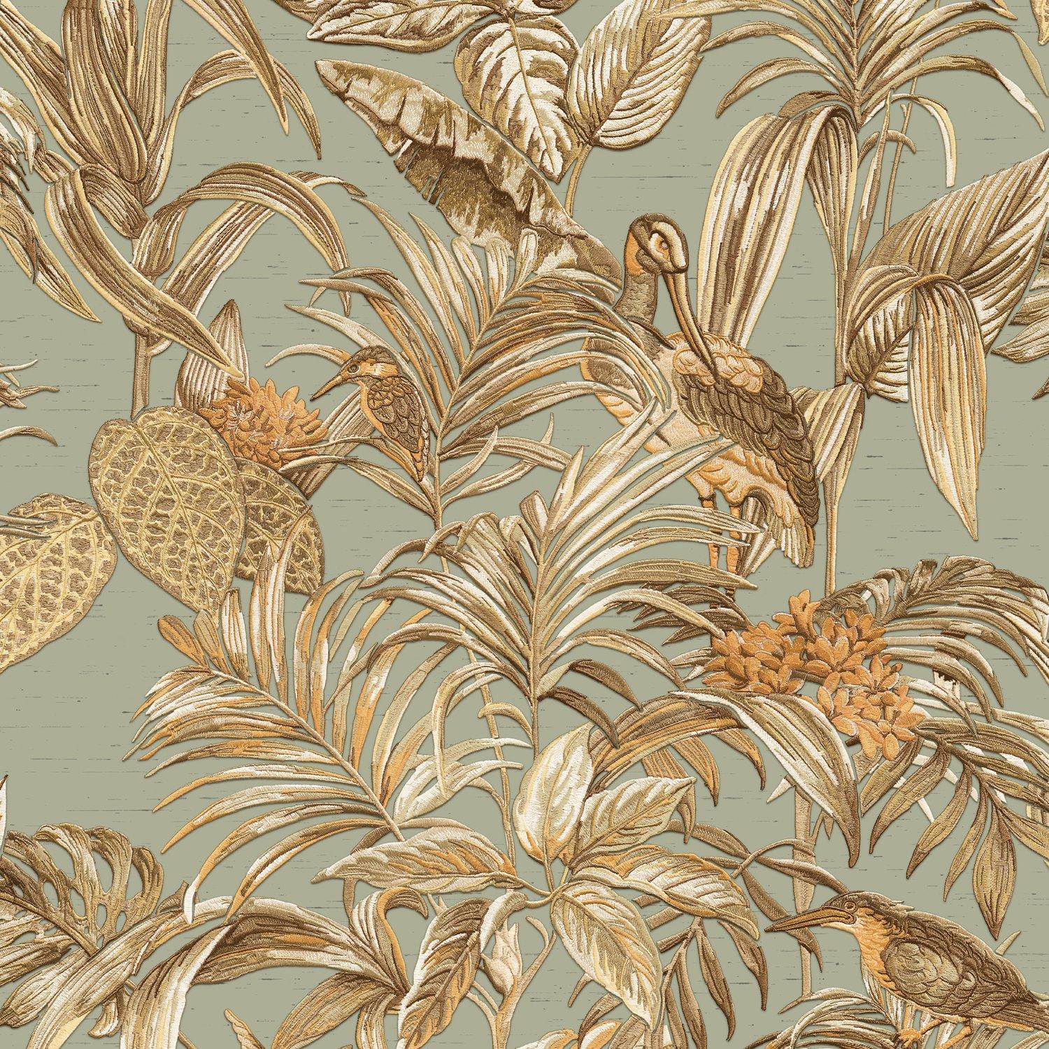 Green - Design ID - DID Bird of Paradise Aqua & Gold Wallpaper - 1