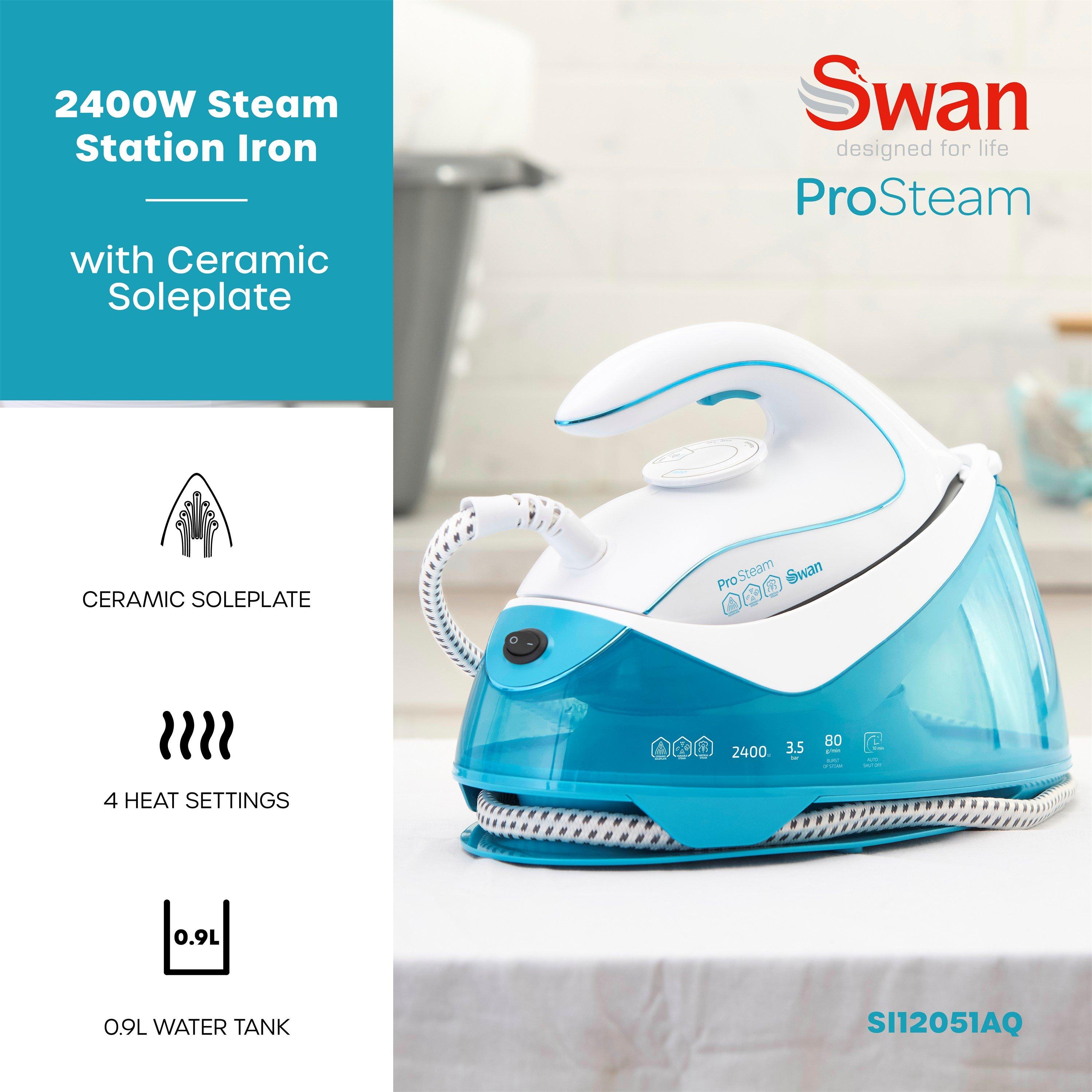 Aqua - Swan - 2400W Steam Station Iron White and Aqua - 2