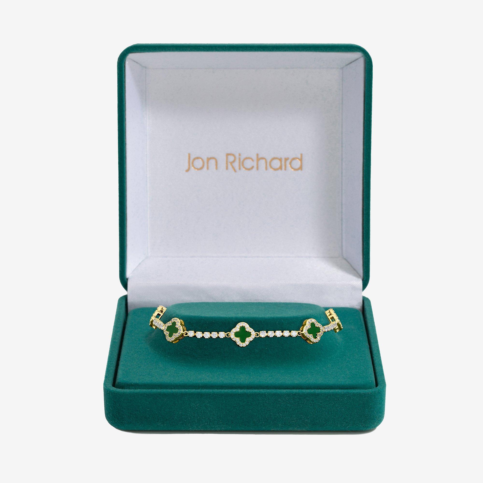 Gold - Jon Richard - Gold Plated and Emerald Clover Bracelet - Gift Box - 1