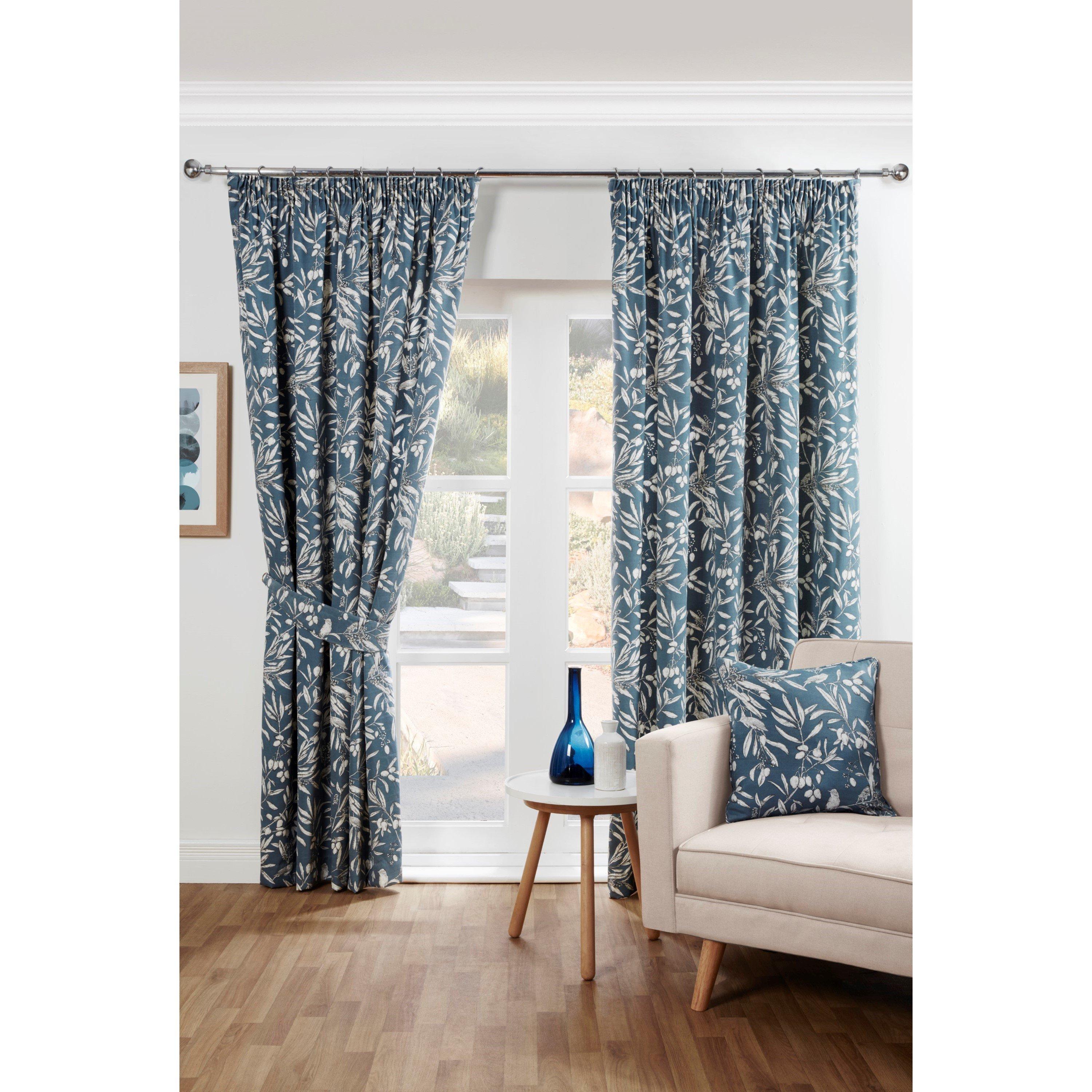 Sundour  Aviary Floral Pencil Pleat Curtains - Bluebell - 46x90 In